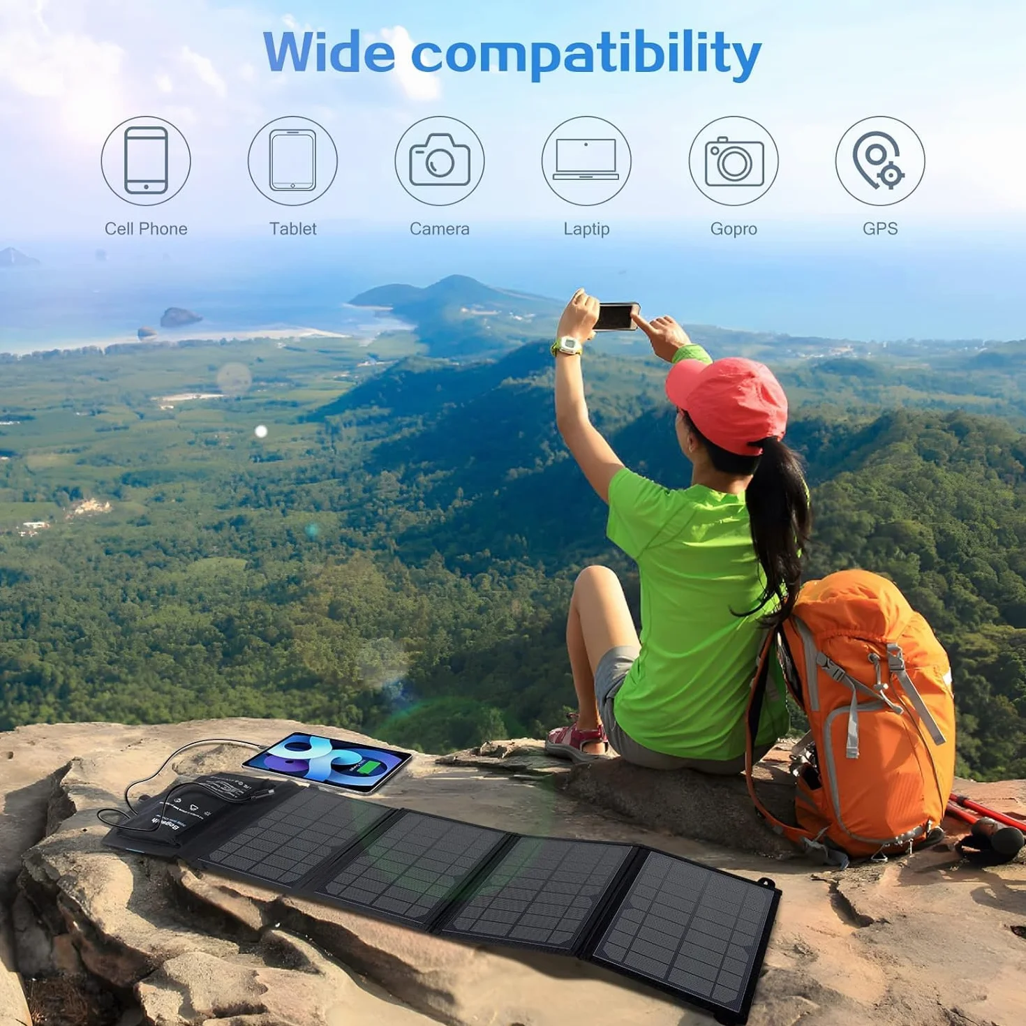 Bogseth Panel słoneczny 30 W, składany, 2 porty USB, wodoszczelna, przenośna ładowarka solarna do telefonów komórkowych, PD18 W QC3.0 USB C panel słoneczny do użytku na zewnątrz, ładowarka kempingowa