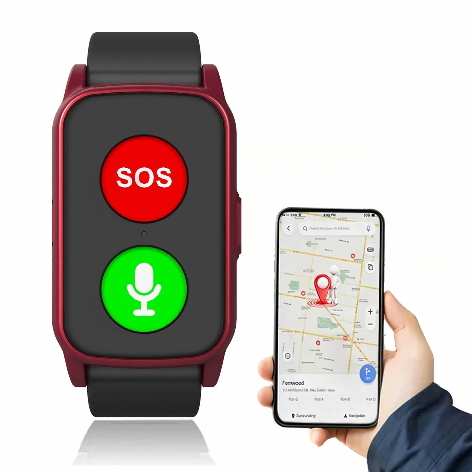 Inteligentny zegarek z monitorem tętna dla seniorów ze śledzeniem GPS, wodoodporny tracker zdrowia osób starszych, bransoletka SOS z ostrzeżeniem o upadku, dla osób starszych, czerwony