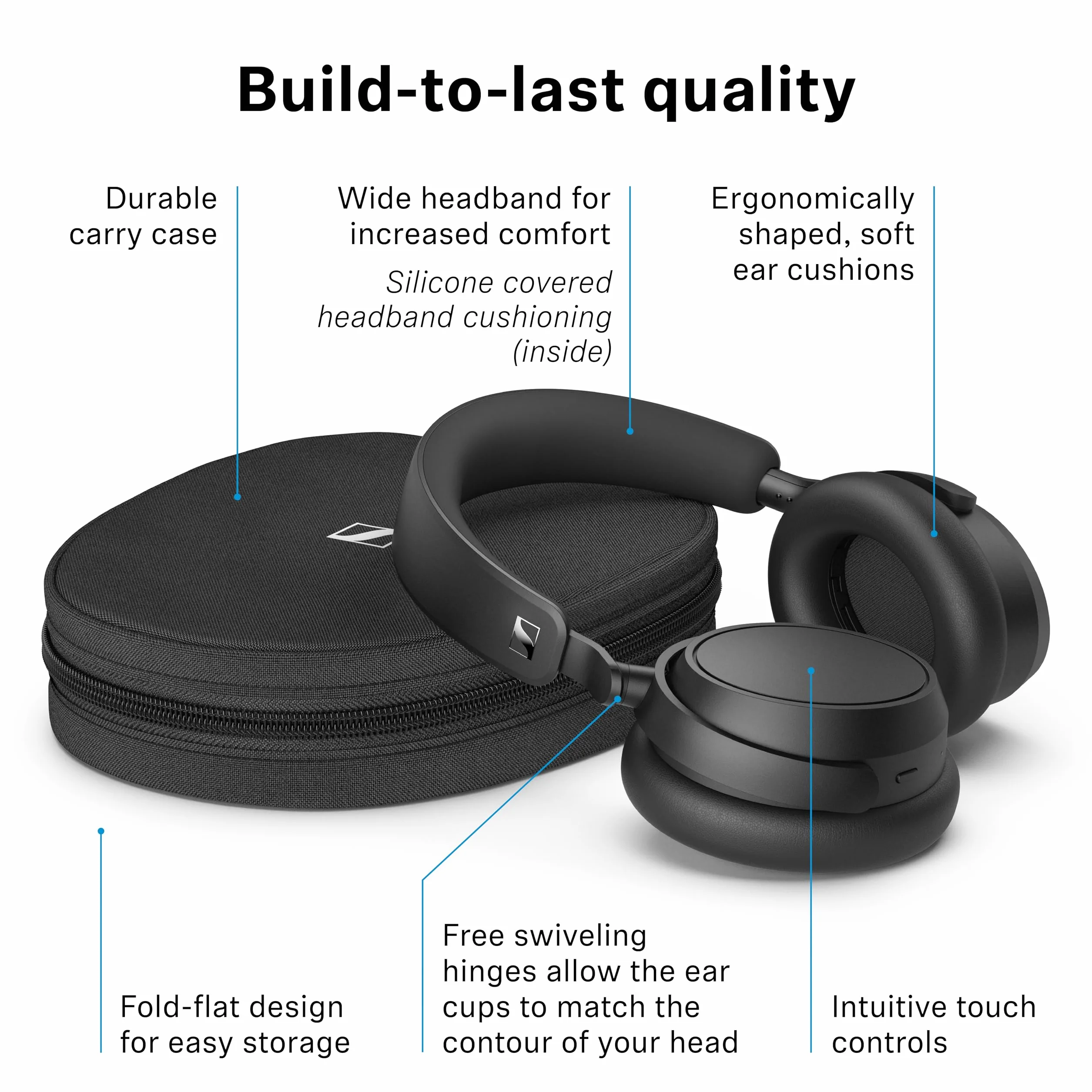 Sennheiser ACCENTUM Plus bezprzewodowe słuchawki Bluetooth – funkcja szybkiego ładowania, czas odtwarzania baterii 50 godzin, adaptacyjne hybrydowe ANC, personalizacja dźwięku, sterowanie dotykowe