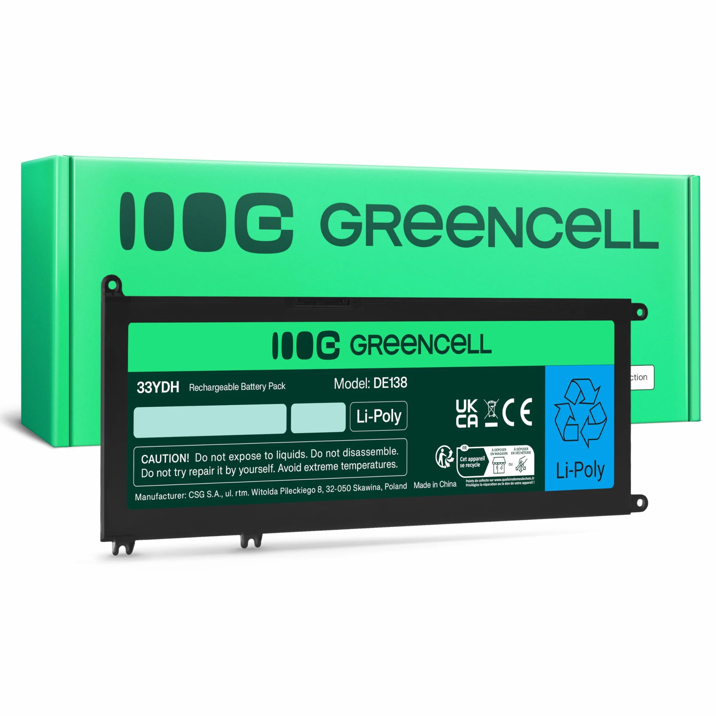 Green Cell Bateria do laptopa 33YDH 99NF2 099NF2 do Dell Inspiron 15 7577 17 7779 17 7778 17 7773 17 7786 Latitude 133380 Vostro 15 7570 7580 (3400 mAh, mAh, 15.2 V, kolor: czarny)