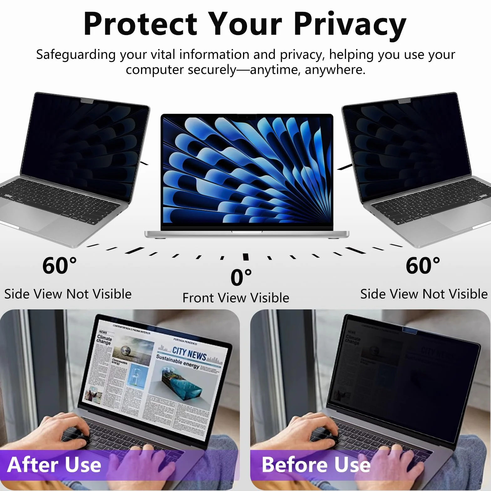 Magnetyczna folia prywatności do MacBook Air 13" (2026-2022 M5/M4/M3/M2), Mac Laptop Privacy Screen 13,6", Anti-Peep filtr niebieskiego światła, zdejmowana ochrona wyświetlacza