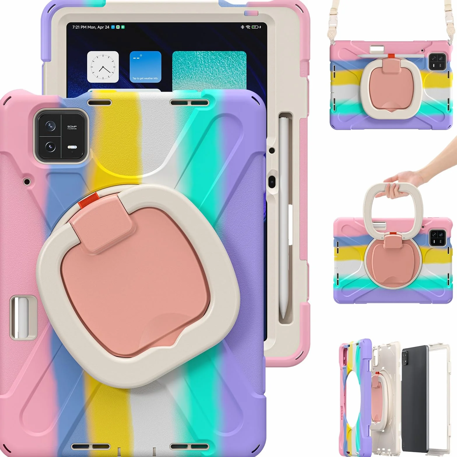 Etui na Xiaomi Pad 6/Pad 6 Pro 11 cali 2023, odporne na wstrząsy, solidne etui z obrotową podpórką o 360 stopni, pasek na rękę/ramię, wytrzymałe etui (różowe c)