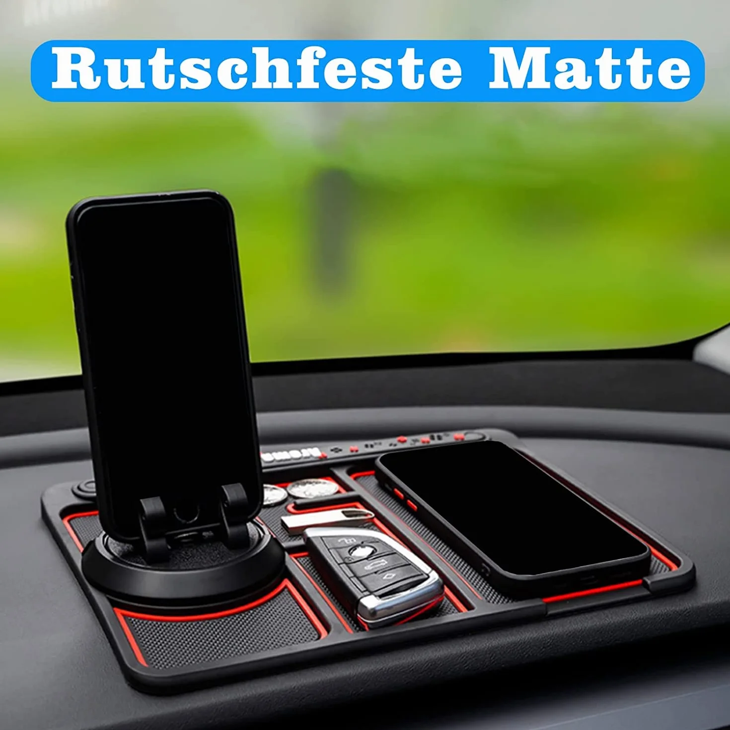 Samochodowa antypoślizgowa mata na telefon 4 w 1, taca na deskę rozdzielczą samochodu, silikonowa antypoślizgowa mata wielofunkcyjna deska rozdzielcza, obrót o 360°