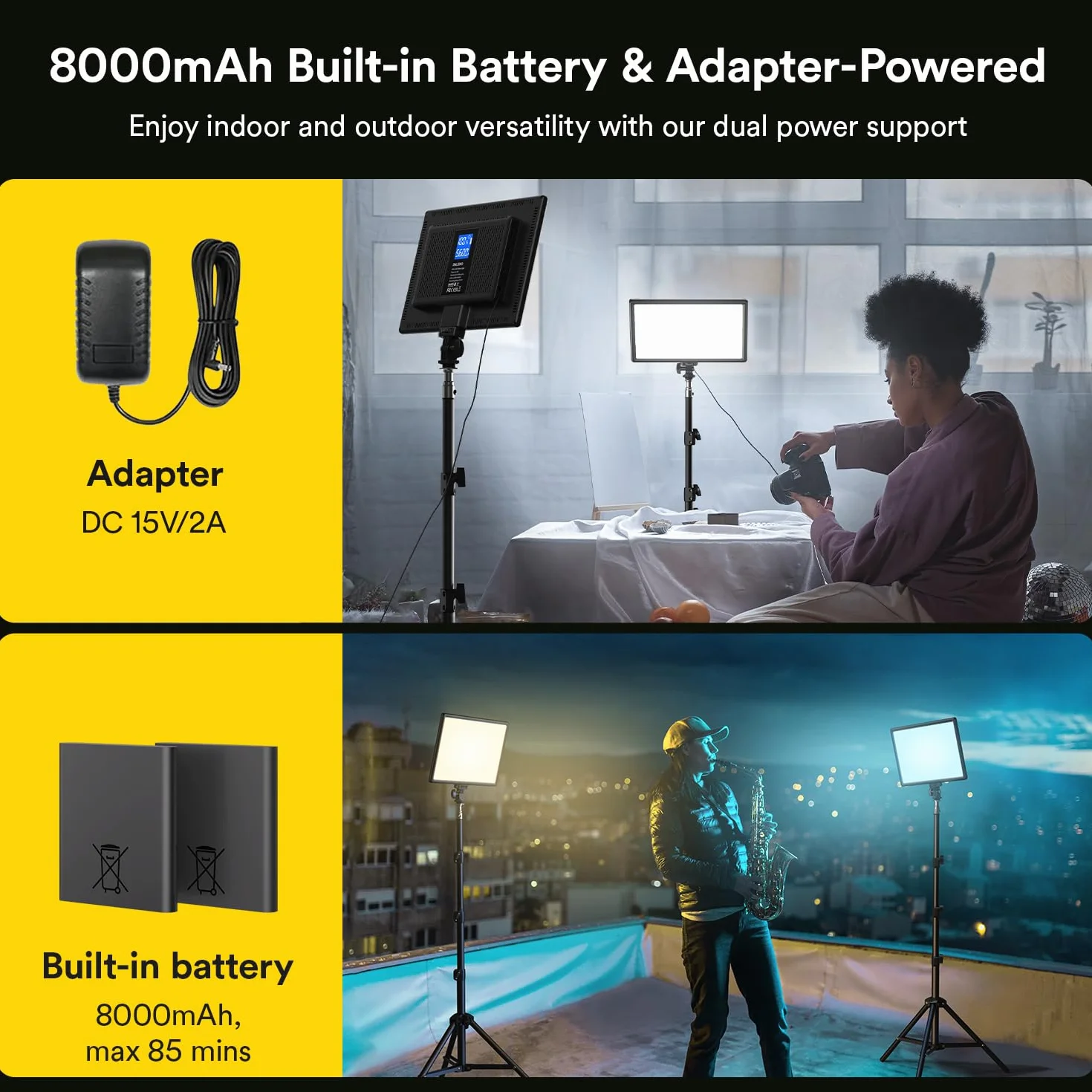 RALENO Zestaw Oświetlenia Wideo, Lampa Wideo LED ze Stojakiem 180 cm, Wbudowana Bateria CRI95+ 3200-5600 K 8000 mAh, Lampy do Studia Fotograficznego do TikTok YouTube Transmisja na żywo Wideografia