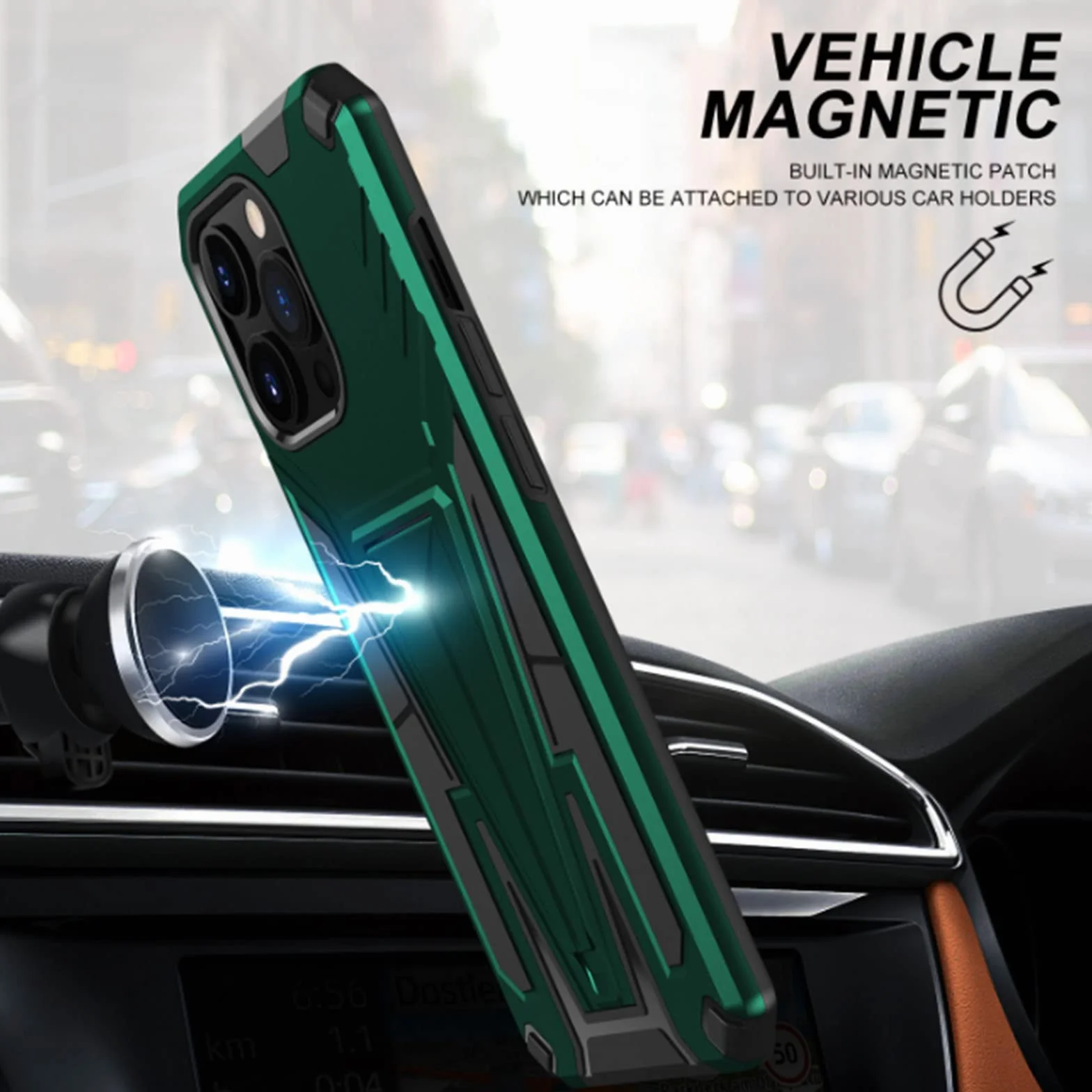 Etui do iPhone 13 Pro Max/13 Pro/13/13 mini, odporne na wstrząsy twardy tylny zderzak silikonowy pokrowiec ochronny z podpórką, kompatybilny z magnetycznym uchwytem samochodowym, srebrny, 13 Pro 6,1"
