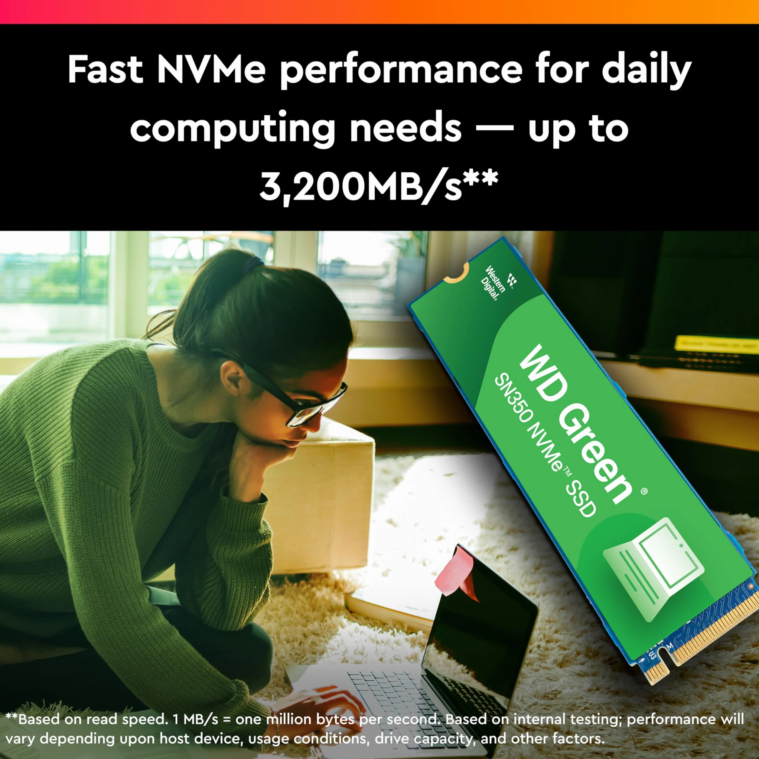 WD Green SN350 1TB NVMe Internal SSD Solid State Drive - Gen3 PCIe, QLC, M.2 2280, Up to 3,200 MB/s