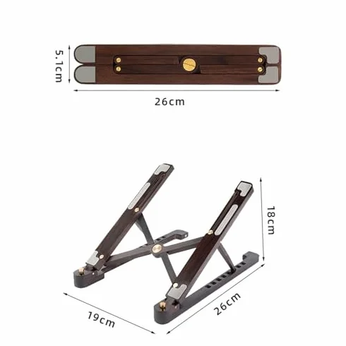Regulowana podstawka pod laptopa, składana, ergonomiczna drewniana podstawka pod biurko, przenośna konstrukcja chłodząca zapewniająca lepszą postawę i przepływ (Walnut)
