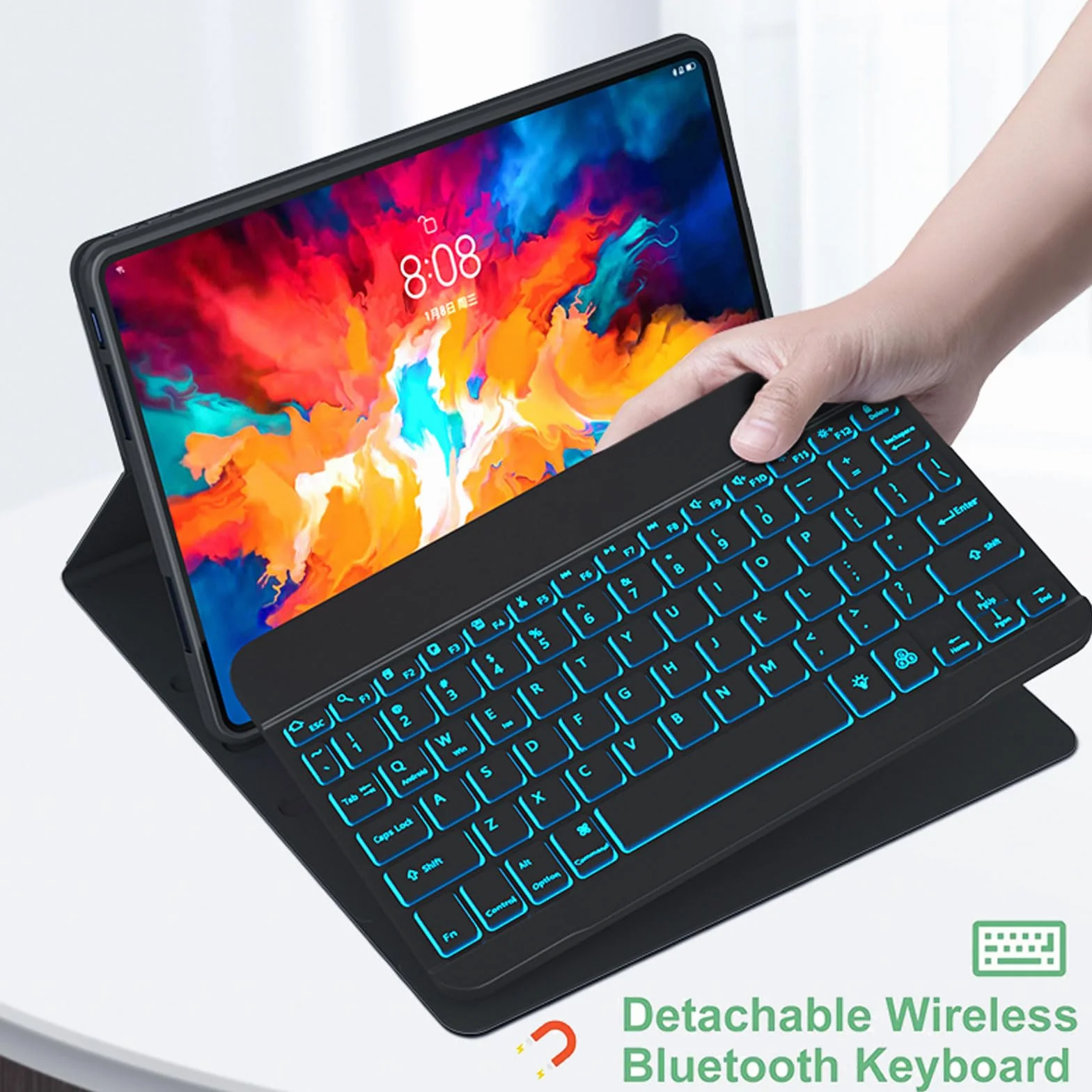 Etui na klawiaturę z myszą do Xiaomi Pad 6/Pad 6 Pro 11 cali z 2023 r., 7 kolorów podświetlanej bezprzewodowej klawiatury Bluetooth, magnetycznie odłączanej klawiatury, lekkie etui Folio,Black