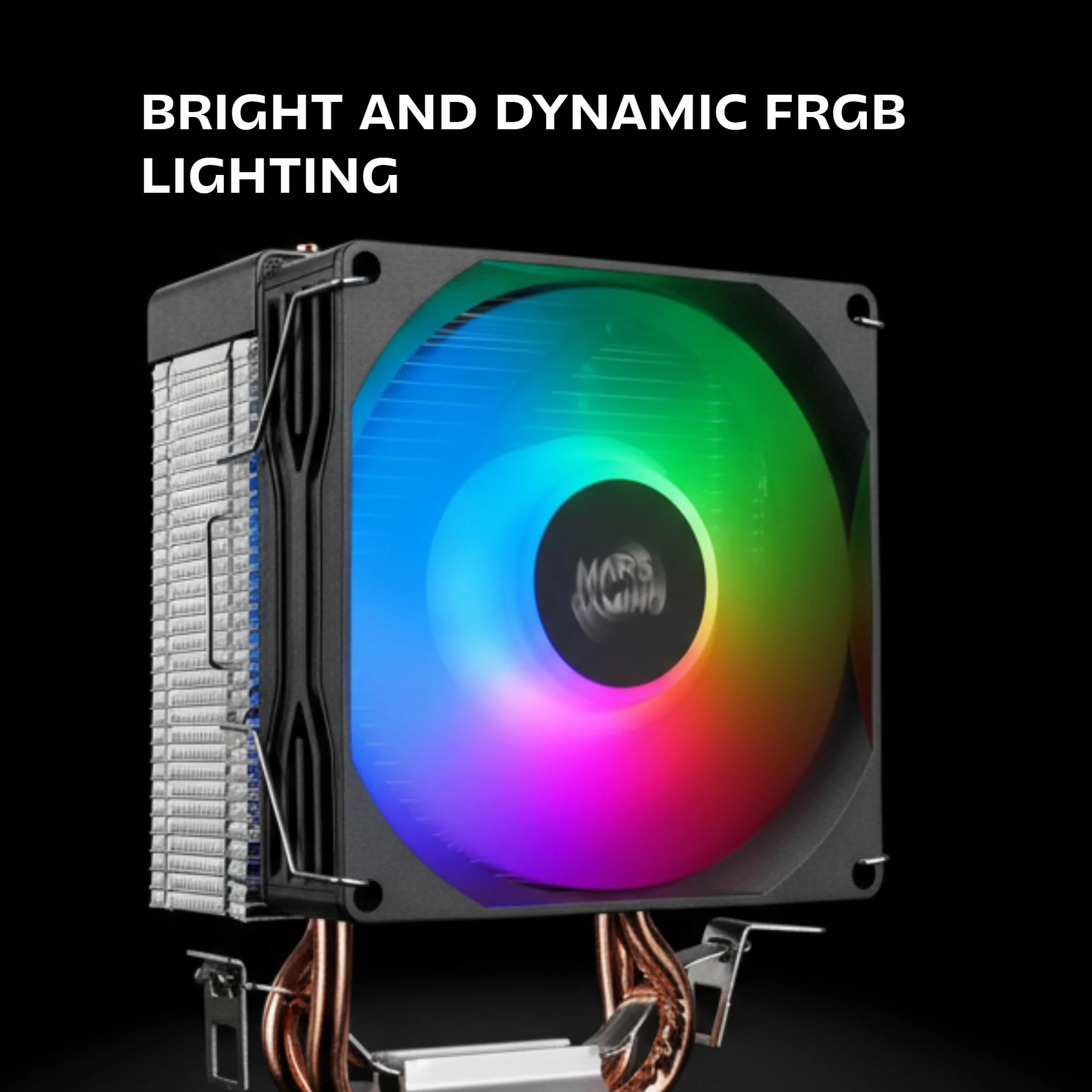 Mars Gaming MCPU-X2, Chłodzenie CPU 150W TDP, 2x Heatpipe, Wentylator PWM FDB, Podświetlenie FRGB, Kompaktowy design SFF/Mini-ITX, Aluminiowe żeberka, Chłodzenie PC kompatybilne z Intel i AMD, Czarny