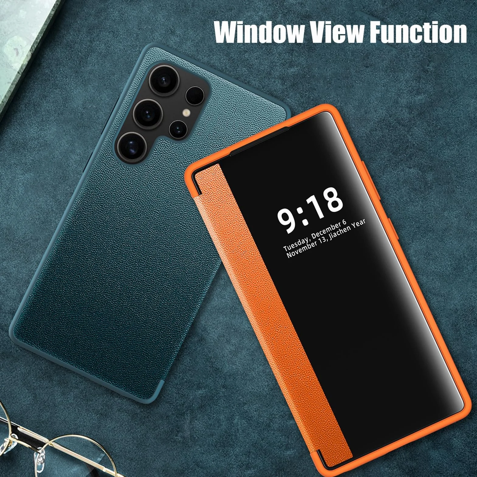 Etui z klapką do Samsung Galaxy S25 Ultra/S25 Plus/S25, HD, przezroczyste okienko, etui na telefon, wąskie, biznesowe, skórzane, odporne na wstrząsy, niebieskie, S25