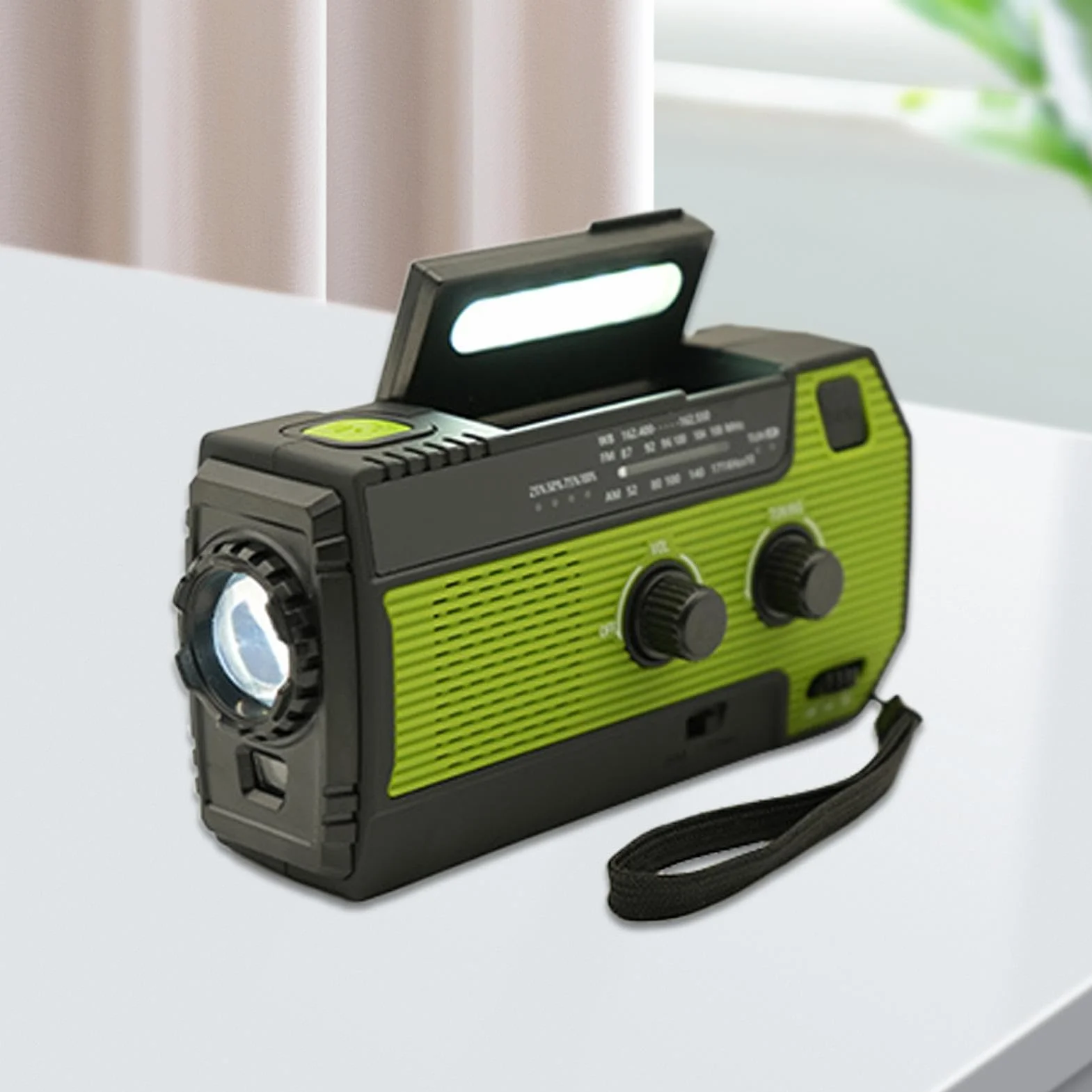 Przenośne Radio FM Z Latarką LED I Małym Panelem Słonecznym | Radio Pogodowe z Latarką 3-Trybową Do Użytku Wewnątrz I Na Zewnątrz, W Domu, Kemping, Piknik, Plaża, Wędrówki,