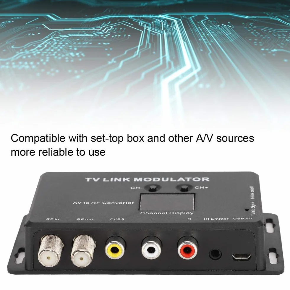 FastUU Modulator Ir, Tm70 Uhf TV modulator połączenia AV-na RF, wytrzymały i trwały adapter przedłużacza IR ze wskaźnikiem kanału, kompatybilny z Set-Top-Box i innymi źródłami A/V
