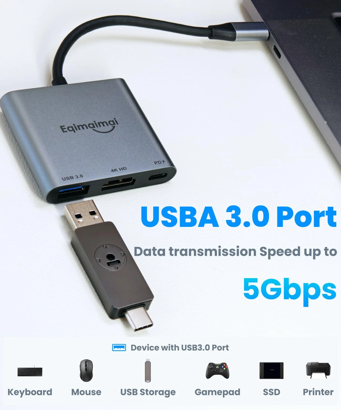 Adapter USB C na HDMI, 4K przy 30 HDMI na USB C, adapter USB C na HDMI z USB 3.0, ładowanie PD 100 W, wieloportowy koncentrator kompatybilny z MacBook Pro, iPad Air, iPhone, laptopem, telewizorem