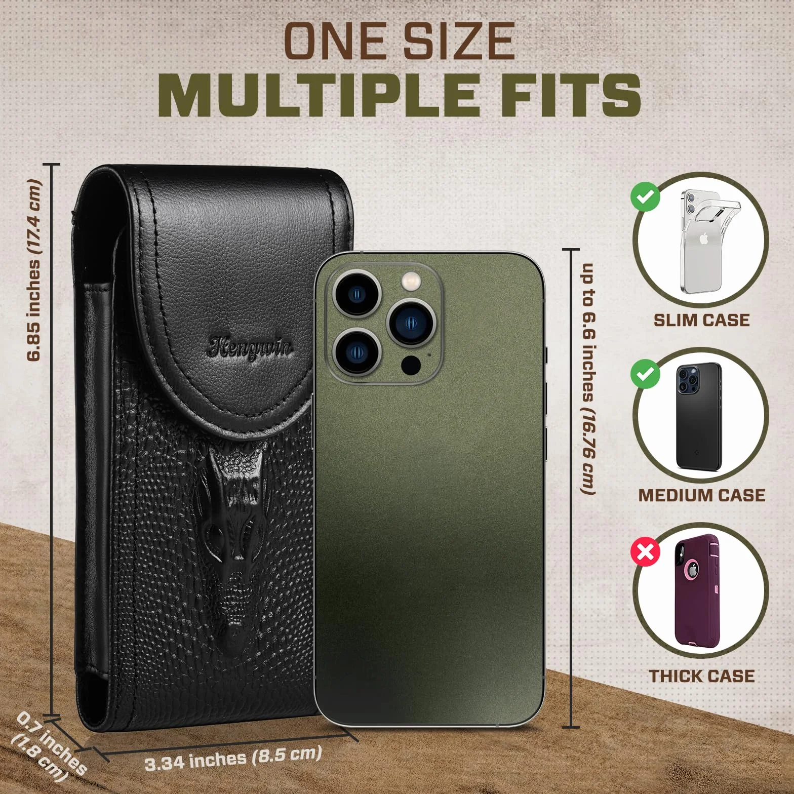 Skóra bydlęca telefon kabura Case talia pasek etui do iPhone 16 15 14 13 12 11 Pro Max do telefonów Samsung Galaxy S25 S 24 S23 S22 S21 Ultra (czarny, L)