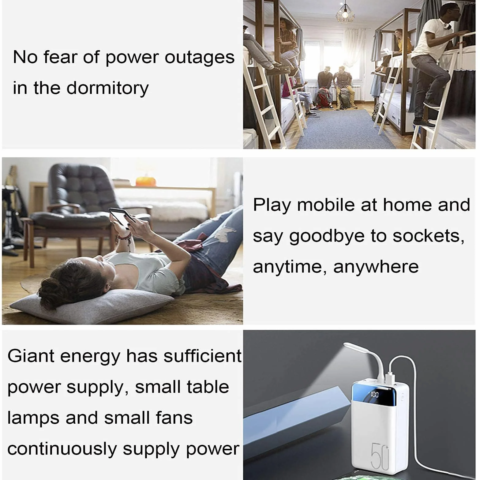 Power Bank 50000mAh do biwakowania na świeżym powietrzu 2.1A Szybkie ładowanie Przenośna ładowarka Zewnętrzna bateria z wyświetlaczem LED do telefonów Tabletów,White
