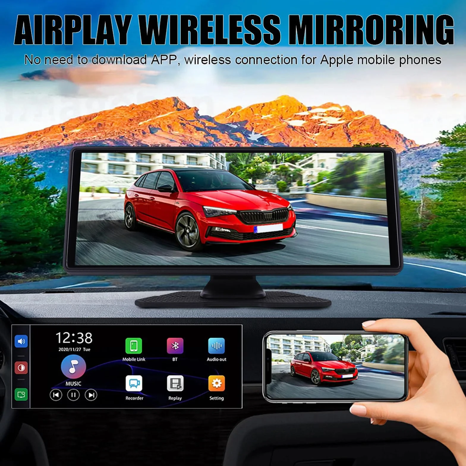 4K 10,26 cala ekran dotykowy rejestrator jazdy sterowanie głosem przenośny monitor samochodowy BT 5.0 Auto podwójna kamera samochodowa dla bezpieczeństwa parkowania