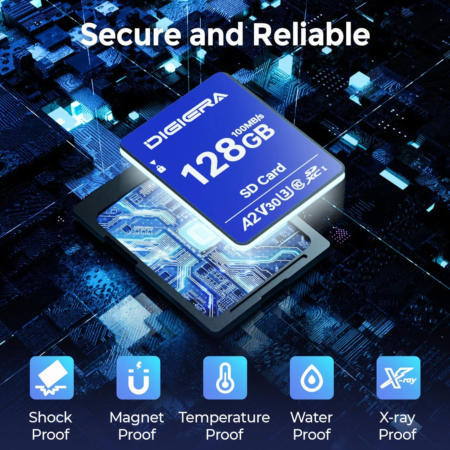 DIGIERA Karta pamięci 128 GB CS100 SDXC UHS-I – do 100 MB/s, C10, U3, V30, 4K UHD, karta SD do komputerów, aparatów cyfrowych, urządzeń kina domowego, systemy nawigacji samochodowej (2 sztuki)