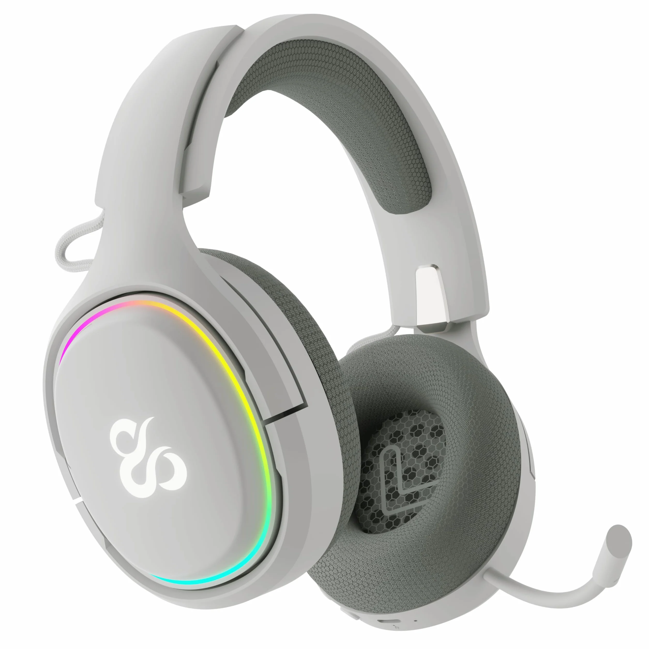 NEWSKILL Aton V2 Bezprzewodowe słuchawki do gier 2.4G, Bluetooth 5.0 i kabel typu C, chowany mikrofon, dźwięk przestrzenny, RGB, kompatybilne z PC, PS5, przełącznikiem i telefonem komórkowym (biały)