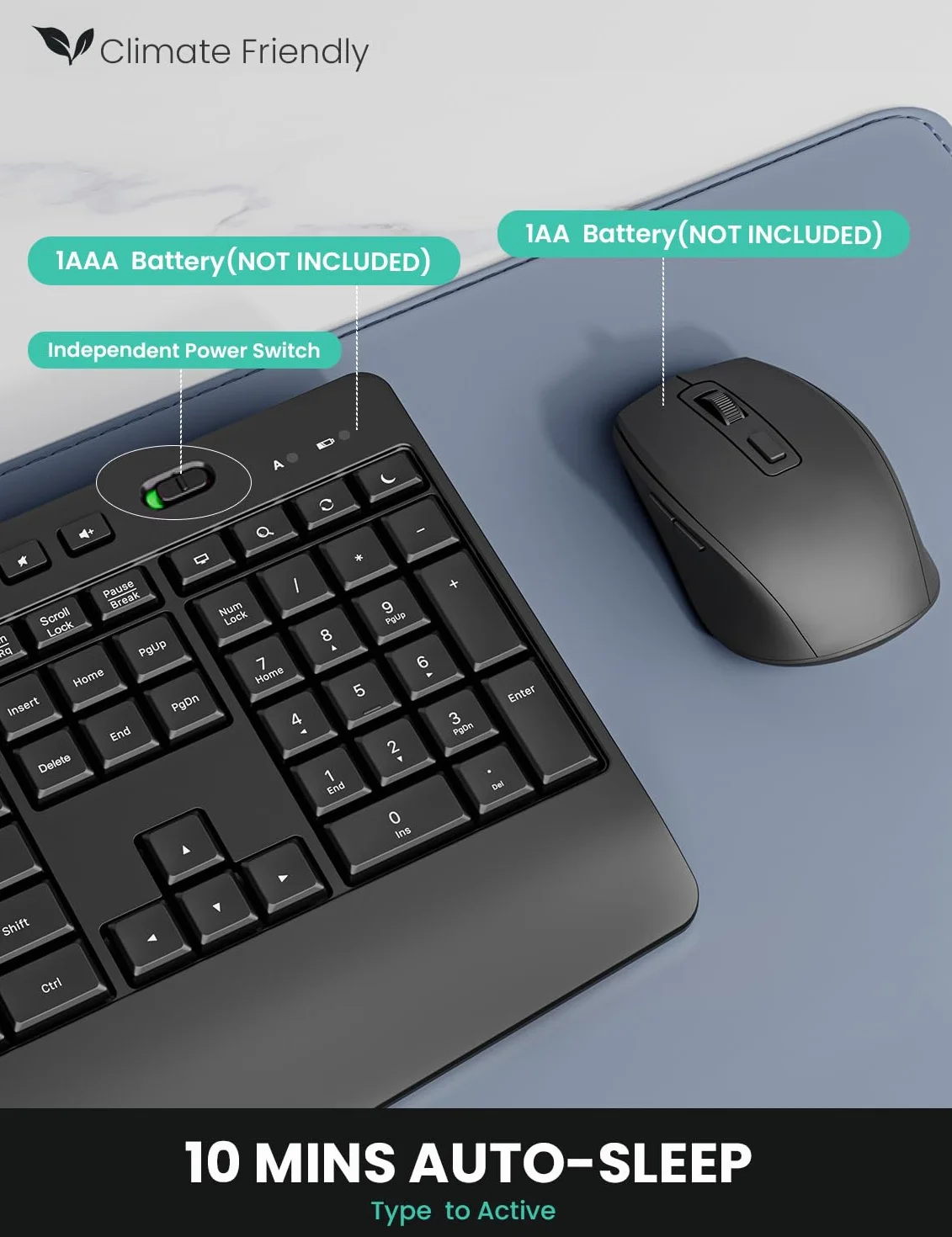 LIZRROT Ergonomiczna bezprzewodowa klawiatura i mysz 2,4 GHz, cichy, podpórka pod nadgarstek, uchwyt na telefon, kompatybilny z Windows, PC, laptopami