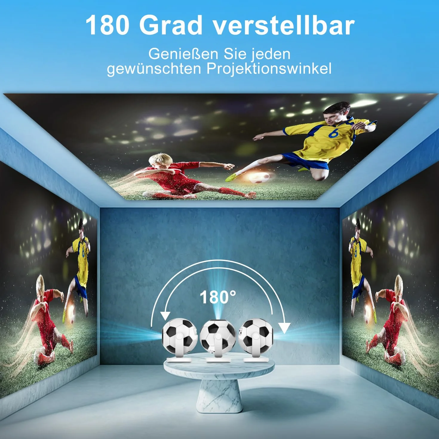 Mini projektor obsługuje 4K 2026, inteligentny projektor z systemem Android 14.0, przenośny projektor z WiFi 6 i Bluetooth 5.4, przenośny, mały projektor do kina domowego, obrót o 180°, biały