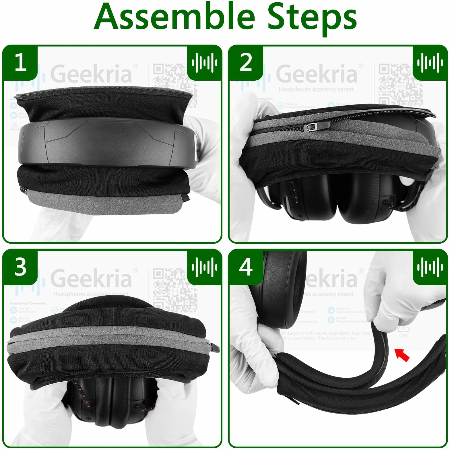 Geekria Duża opaska na głowę z rzepem zestaw podkładek ochraniacz kompatybilny Corsair JBL Logitech Razer Sennheiser Turtle