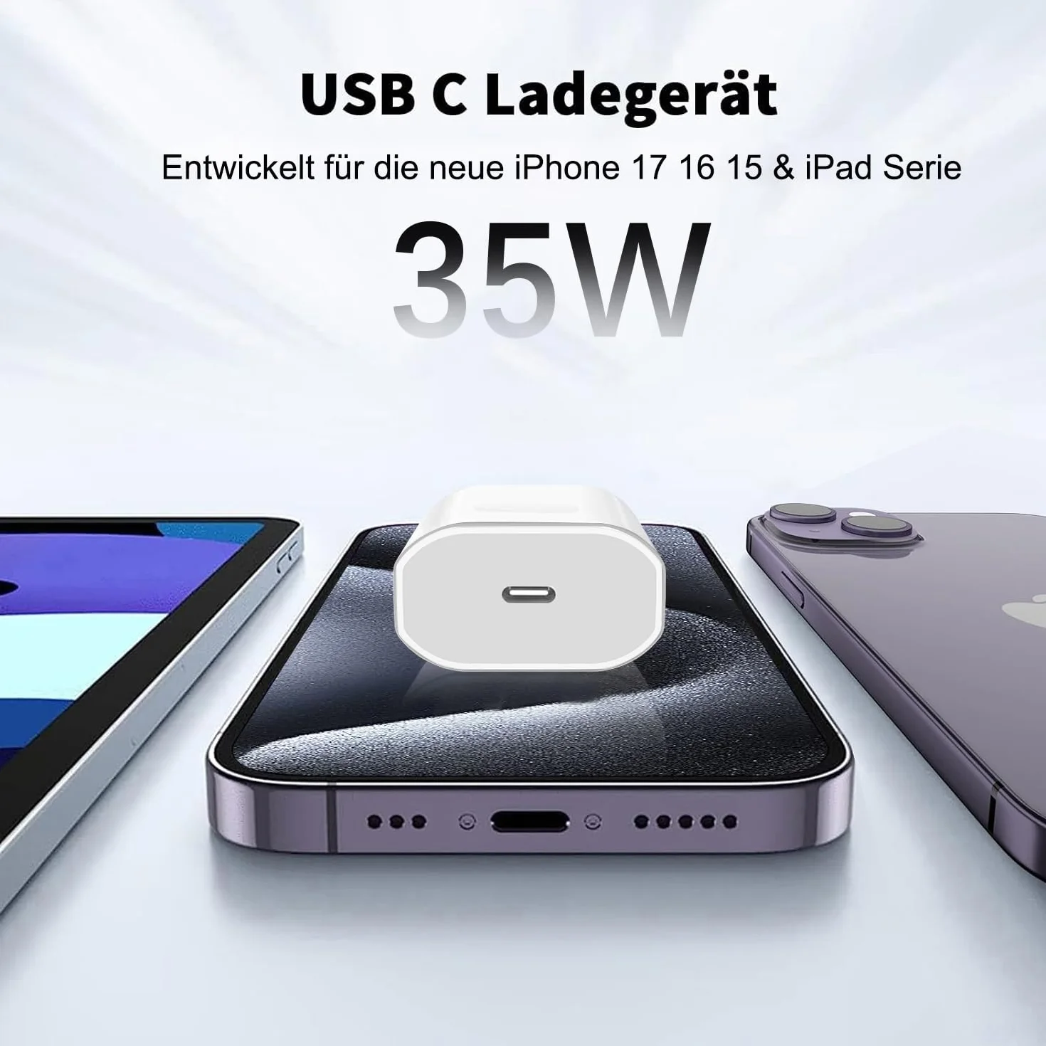 Ładowarka USB C 35 W do iPhone 15/16 Pro Max, iPad Pro/Air 2024, kabel 2 m