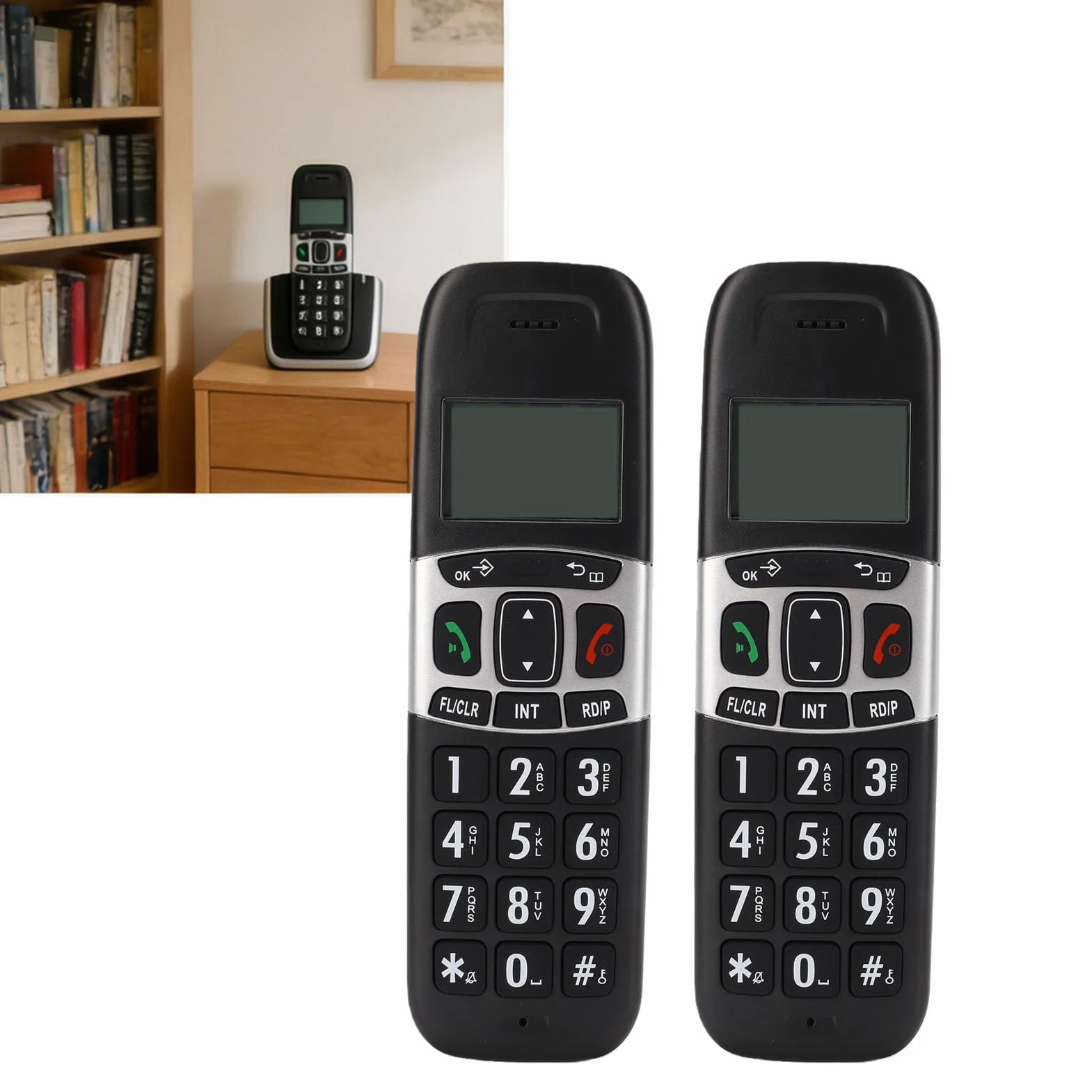 Asixxsix Bezprzewodowy Telefon Stacjonarny z 2 Słuchawkami, DECT 6.0 (wtyczka UE)