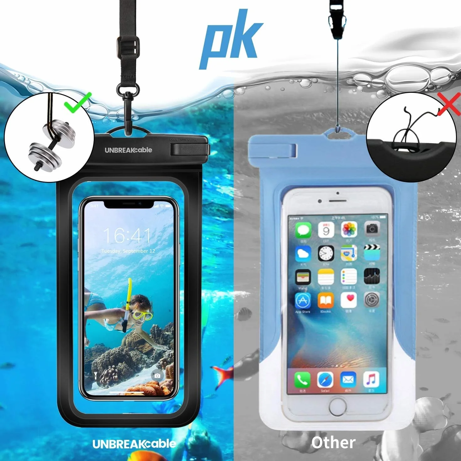 UNBREAKcable Wodoodporny pokrowiec IPX8 do 7,0 cala iPhone 13 PRO 12 11 XS XR SE 8 7 6 Samsung Xiaomi Huawei