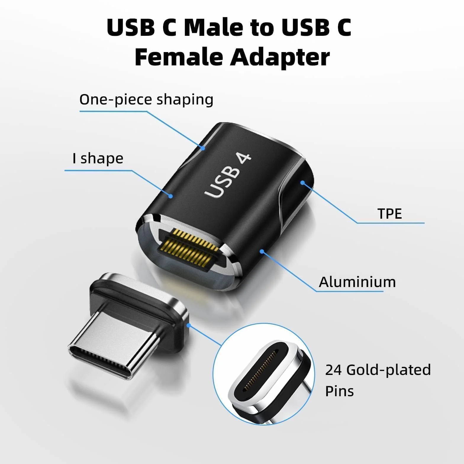 Adapter magnetyczny USB C - 2 sztuki 240 W Typ C Magnetyczne złącze 24-pinowy z prędkością transferu 80 gb/s nadaje się do laptopa, tabletu, telefonu komórkowego - kolor czarny