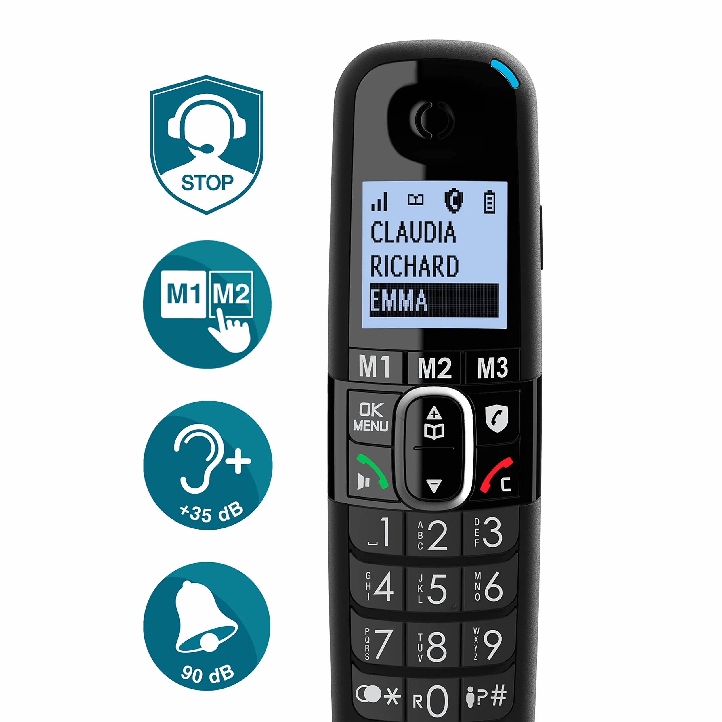 Amplicomms BigTel 1580 Combo, telefon przewodowy z dużymi przyciskami z automatyczną sekretarką i słuchawką bezprzewodową, wzmocnienie dźwięku, mocne dzwonki, kompatybilny z aparatami słuchowymi