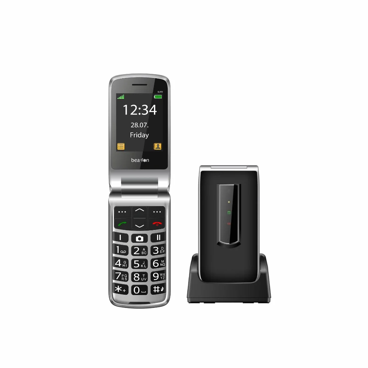 beafon, SL495, Silverline, telefon z klapką, telefon z przyciskiem, telefon komórkowy dla seniorów z przyciskiem alarmowym SOS, telefon komórkowy, wyświetlacz TFT 6,09 cm, aparat fotograficzny