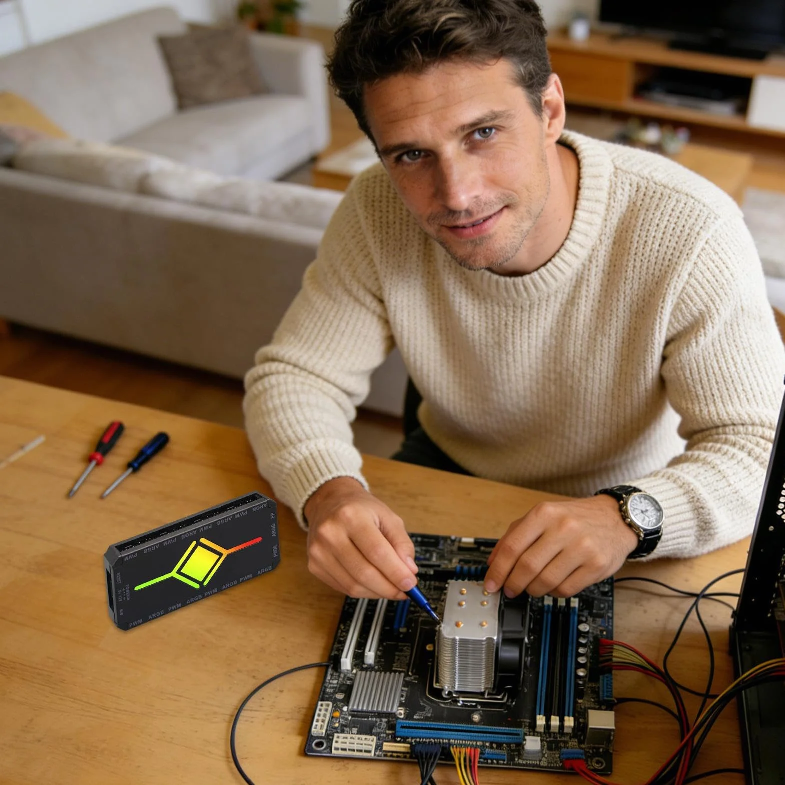 Kontroler RGB PC – 3-pinowy wentylator PWM, magnetyczny rozdzielacz LED, sterowanie oświetleniem do obudowy PC, biurko, kino domowe, sypialnia, pokój zabaw, gracze imprezowi mężczyźni kobiety, płynne