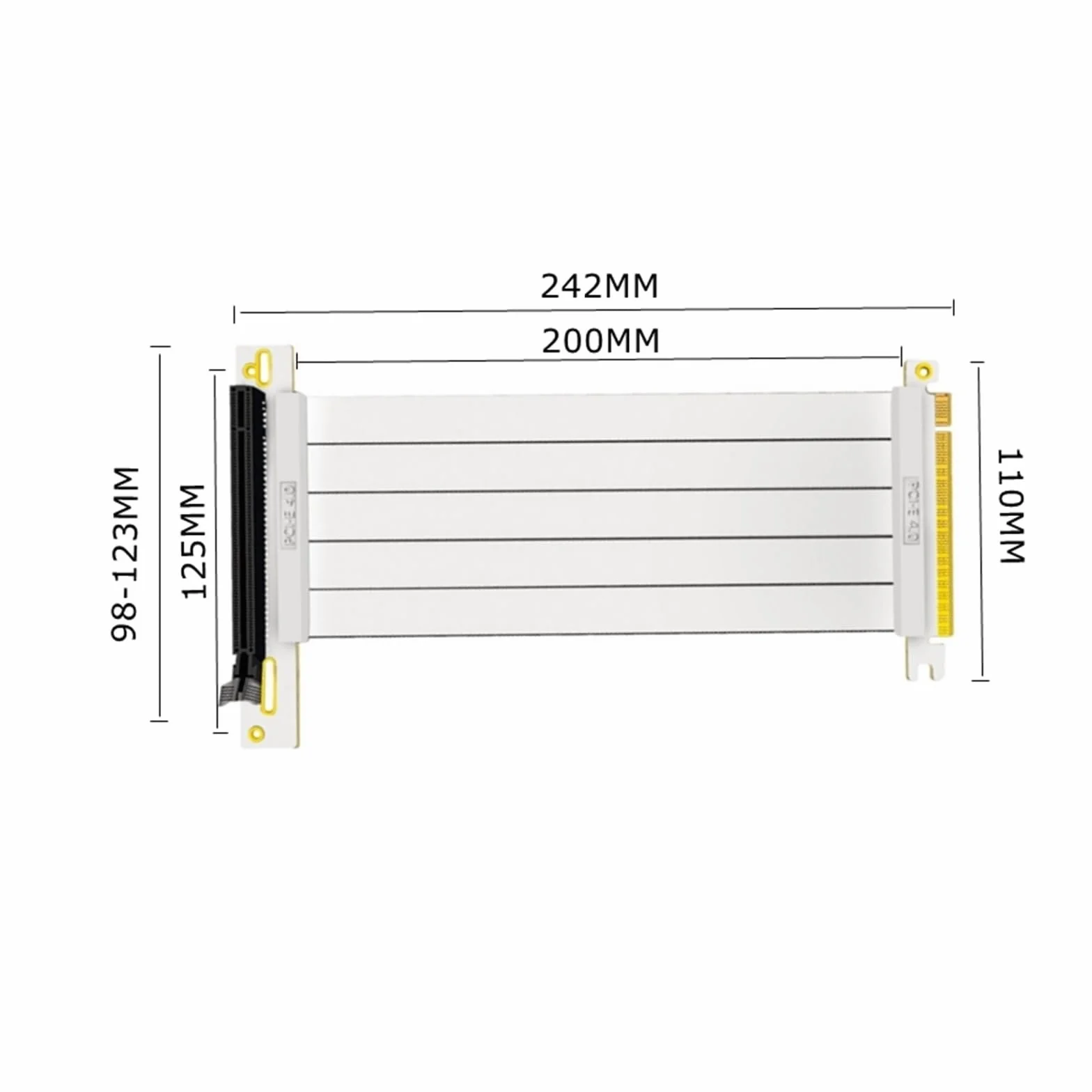Biały uniwersalny pionowy uchwyt GPU z Ultra PCIe 4.0 X16 Gen4 kabel riser, kąt 90°, 20 cm, 30 cm, 60 cm, zestaw (50 cm)