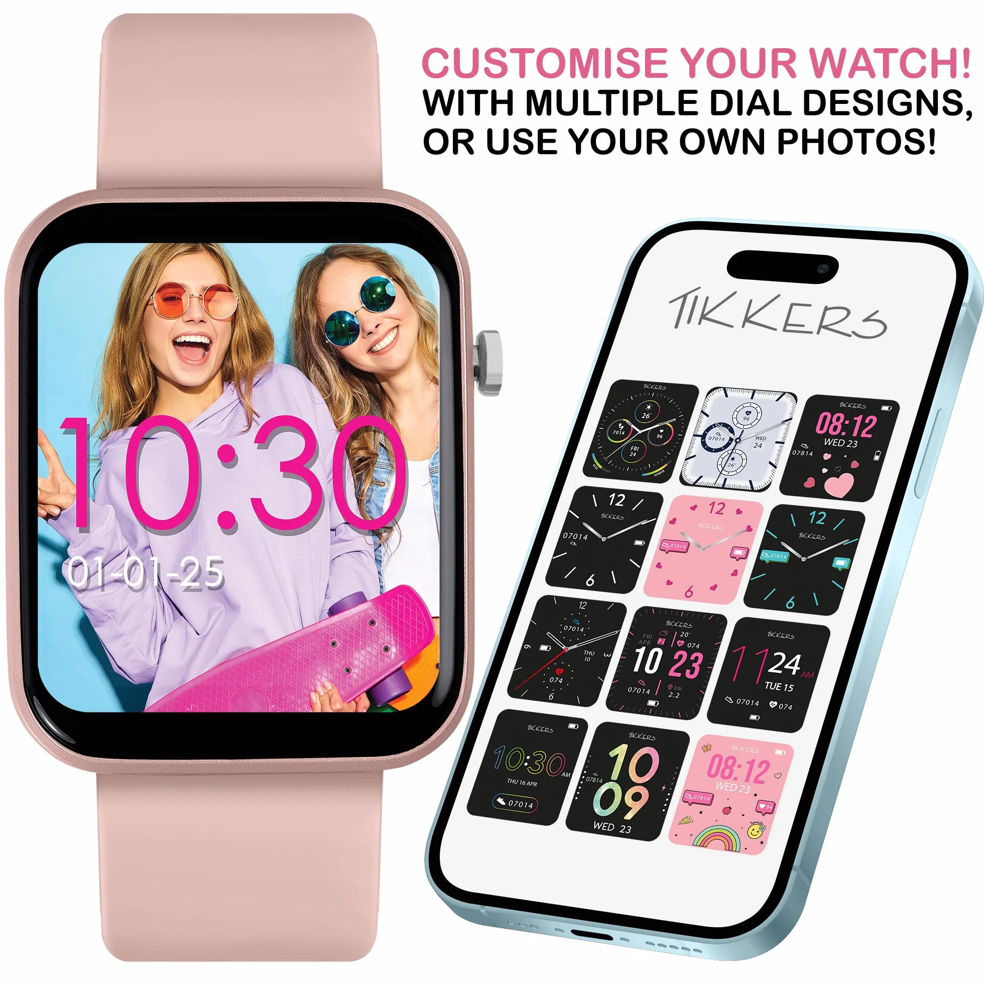 Tikkers Smart Series 13 - Różowy silikonowy pasek Smart Watch & Earbuds Set TKS13-0031-SET
