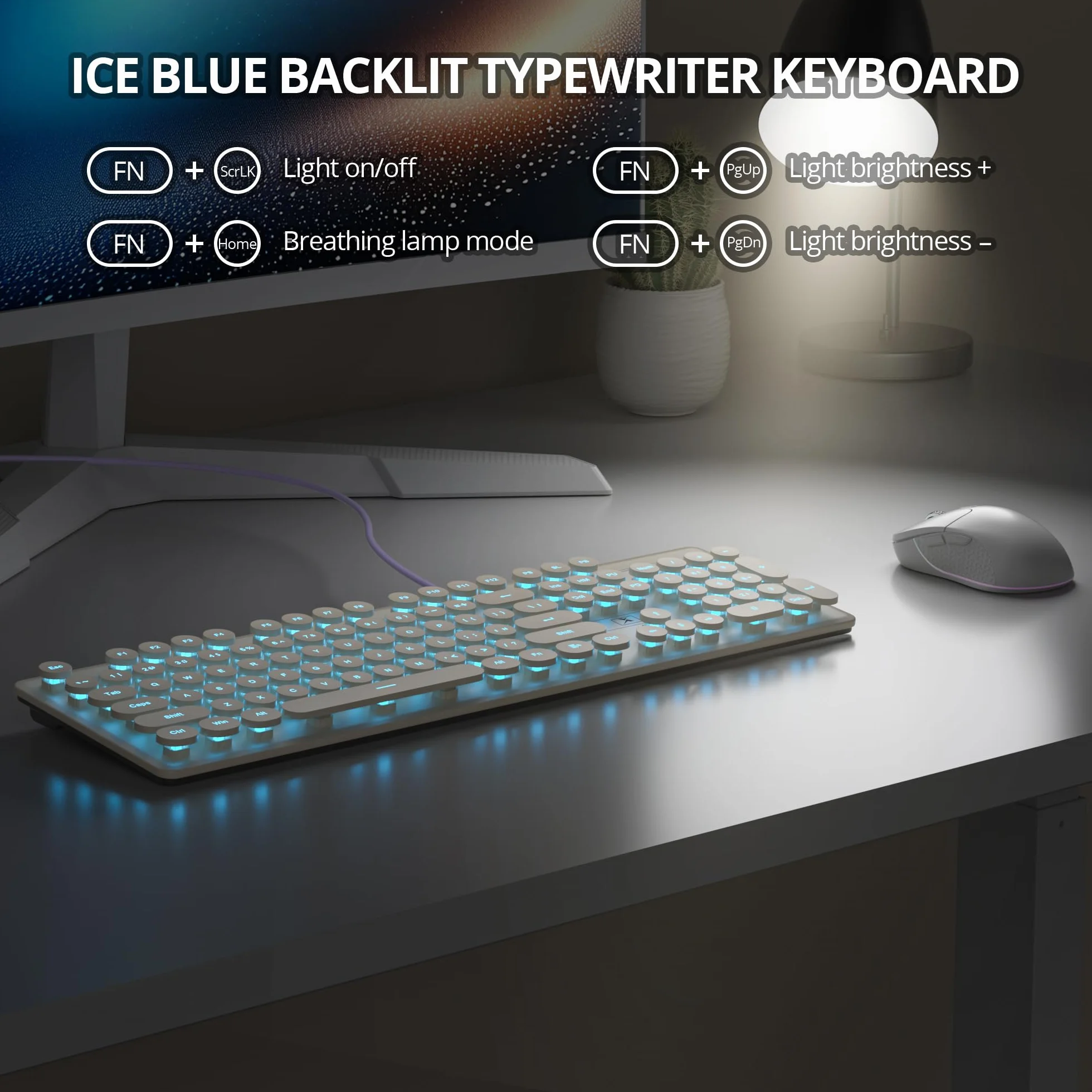 Podświetlana klawiatura PC, podświetlane klawiatury z podświetleniem LED z uroczymi okrągłymi klawiszami, 104 klawisze pełnowymiarowa klawiatura USB do PC/Win/Mac/laptopa QWERTY Amerykańska