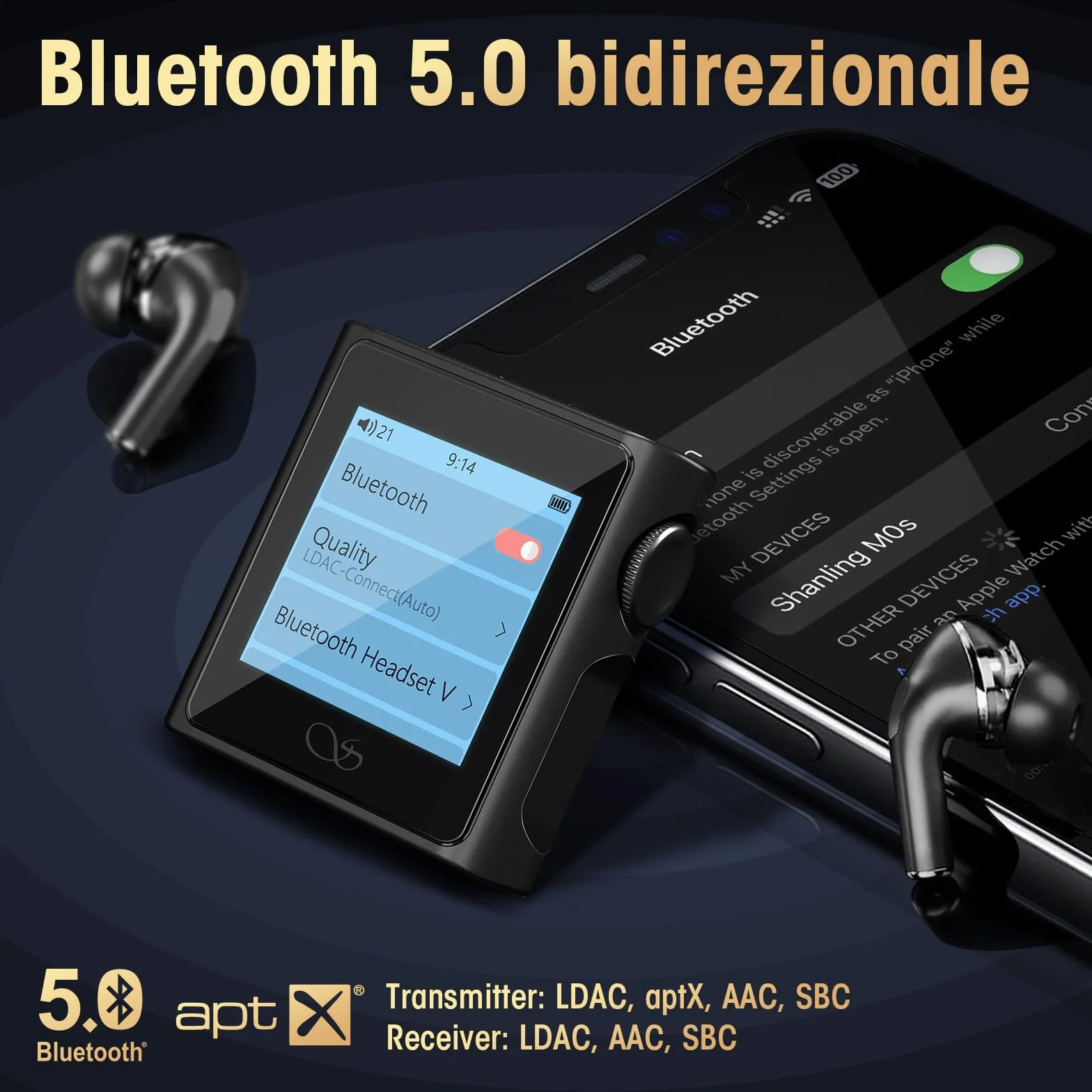SHANLING M0s Hi-Fi odtwarzacz MP3, mini DAC, ekran dotykowy AMP HD, Bluetooth 5.0, obsługuje bezstratny dźwięk stereo z kartą SD 2 TB do uprawiania sportu, joggingu i treningu (tytan, bez karty SD)
