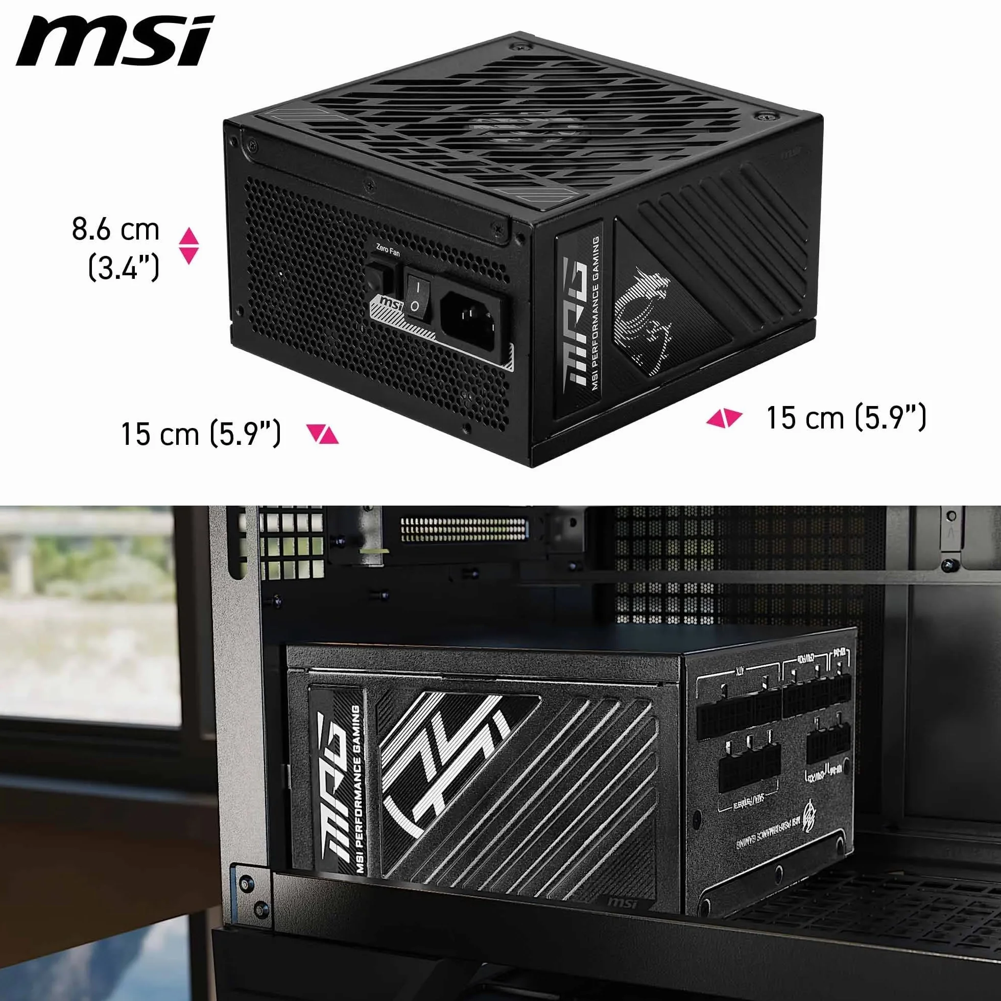 MSI MPG A1250GS PCIE5 zasilacz sieciowy, 1250 W, 80 Plus Gold, ATX 3.1, PCIe 5.1 obsługa GPU, Dual-Native 12 V-2 x 6, modułowy kabel z dwukolorowymi złączami 12 V-2 x 6, zasilacz ATX