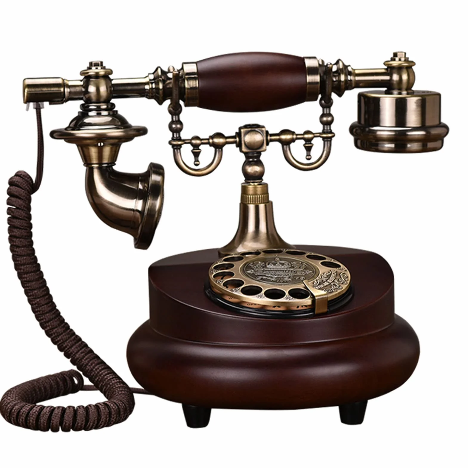 Telefon stacjonarny retro, Telefon stacjonarny przewodowy z tarczą obrotową i funkcją ponownego wybierania Rozmiar 25x17x21 cm