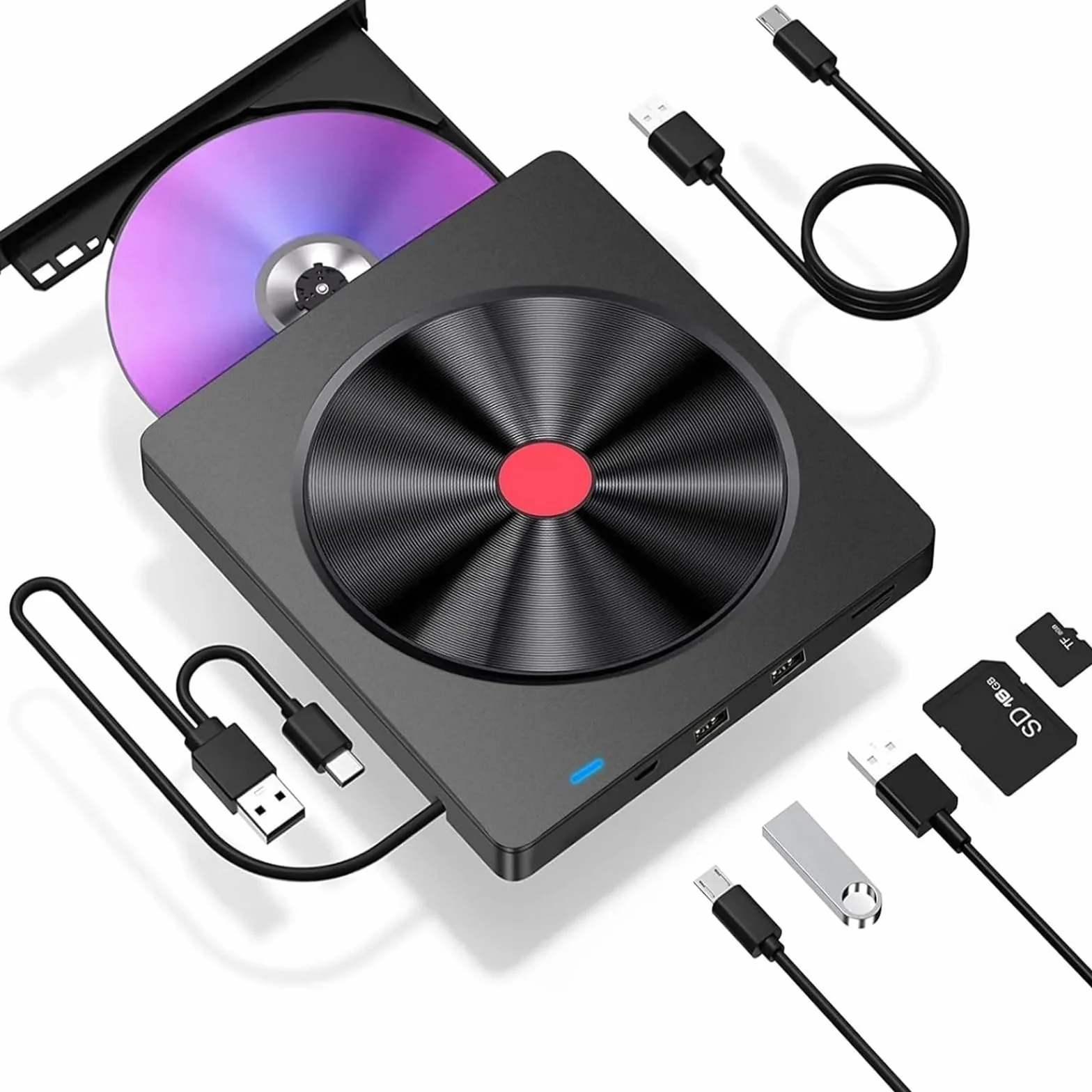 Zewnętrzny napęd Blu-ray 5 w 1, przenośny, smukły napęd optyczny USB, odtwarzacz CD DVD, nagrywarka