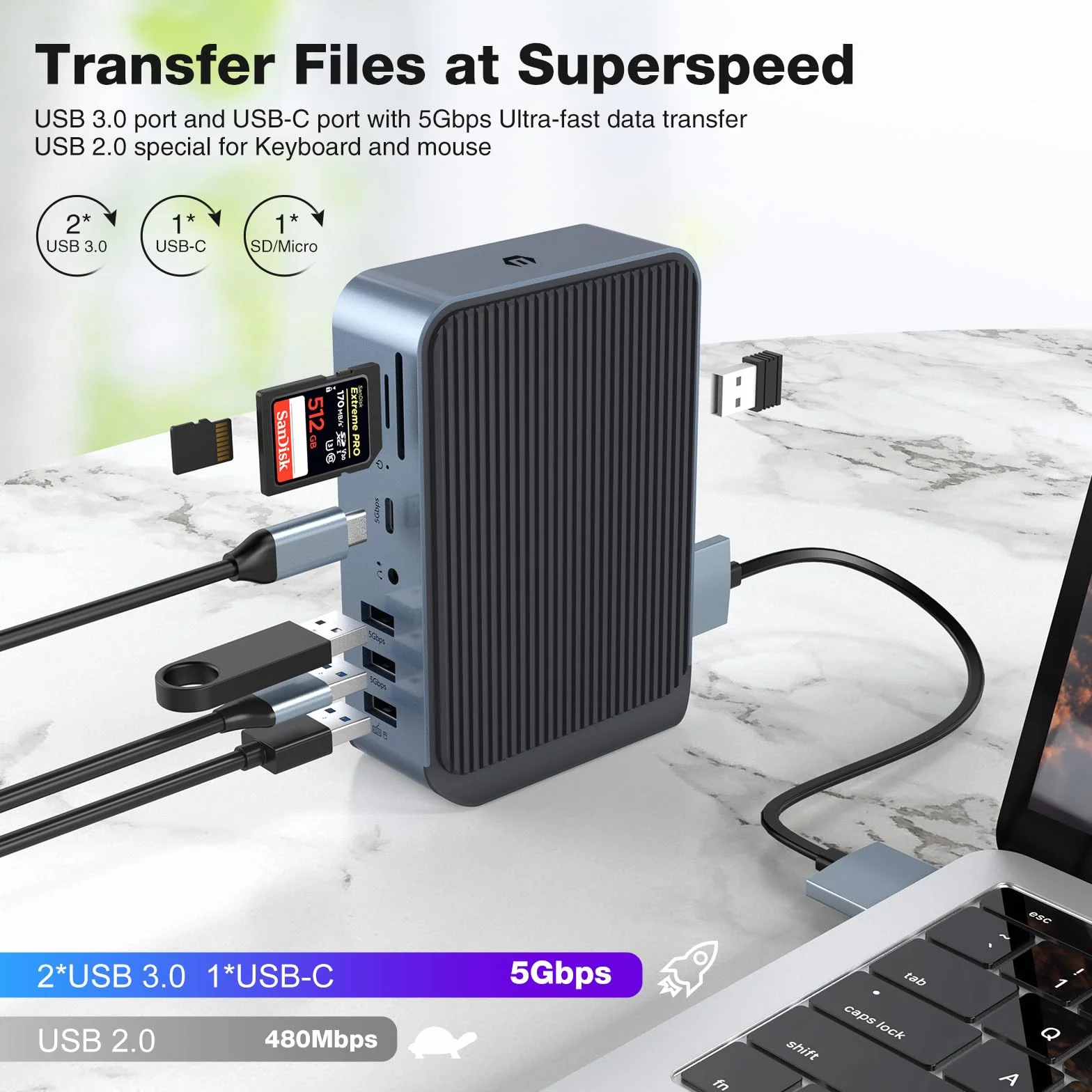 Stacja dokująca USB C 15 w 1, stacja dokująca USB C do MacBook Pro/Air, Multiport Hub Triple Monitor przez VGA/2*HDMI, 100 W PD, USB-A/C 3.0 5Gbp, RJ45 Ethernet, Audio & Mic, SD/TF, Dongle Laptop