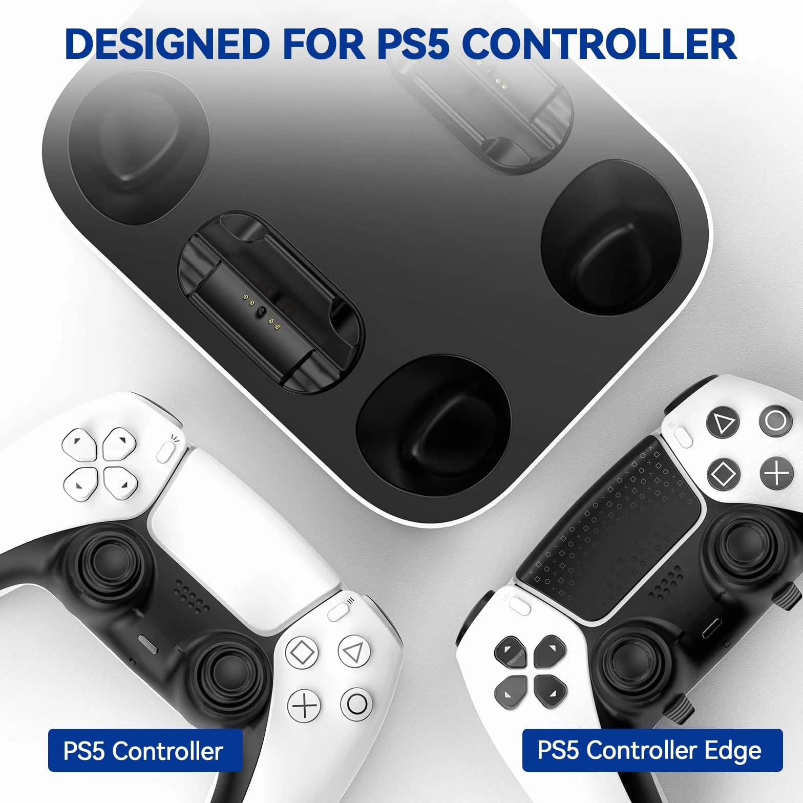 LVFAN Stacja ładująca do kontrolera PS5, szybka stacja ładująca z ochroną przed chipem bezpieczeństwa i wskaźnikiem LED, podwójna stacja ładująca do kontrolera Playstation 5 (biała)