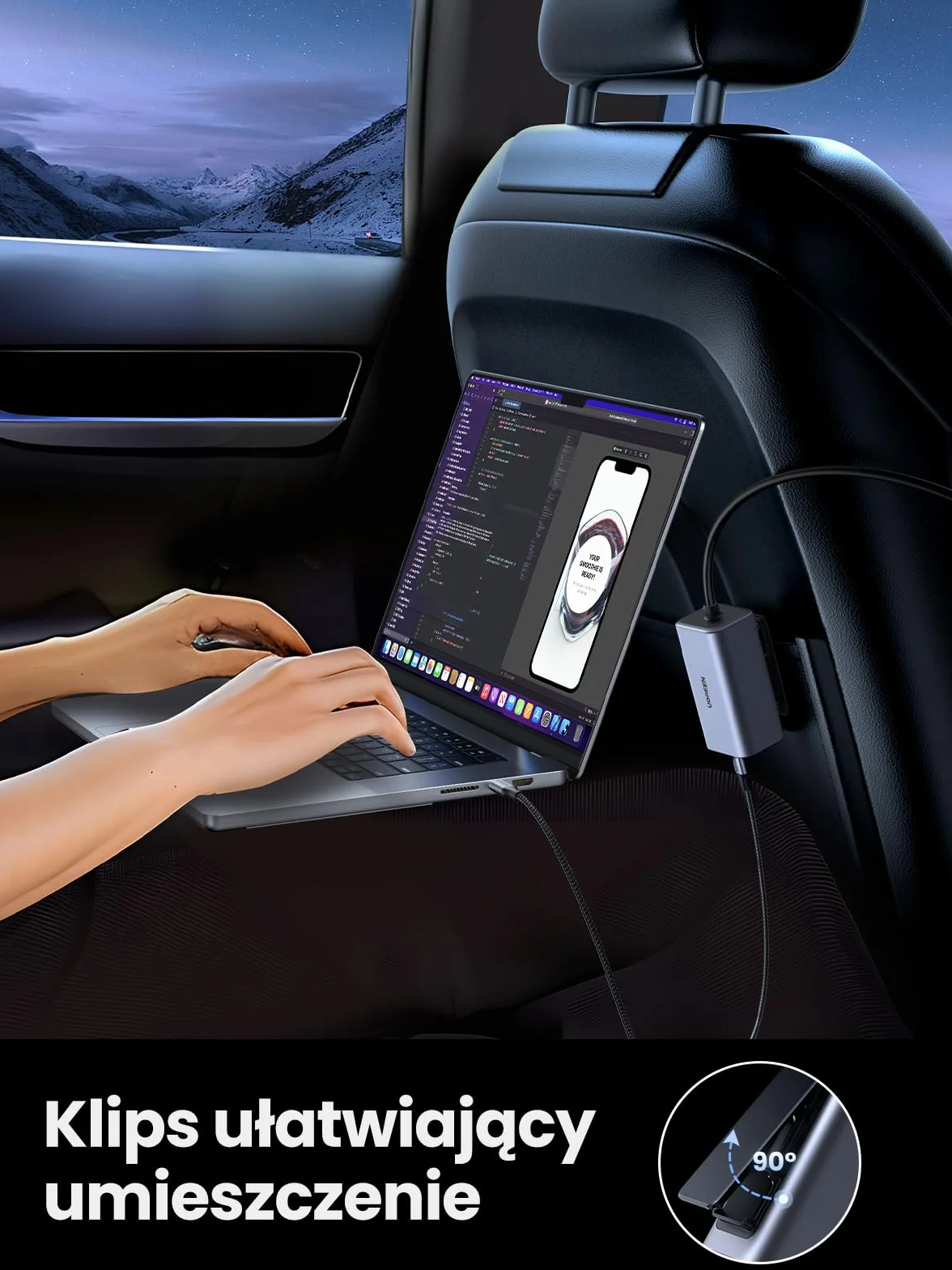 Wyjście USB-C 100W, adapter do gniazda zapalniczki samochodowej, ładowarka samochodowa do iPhone'a, Macbooka, iPada, GPS-a