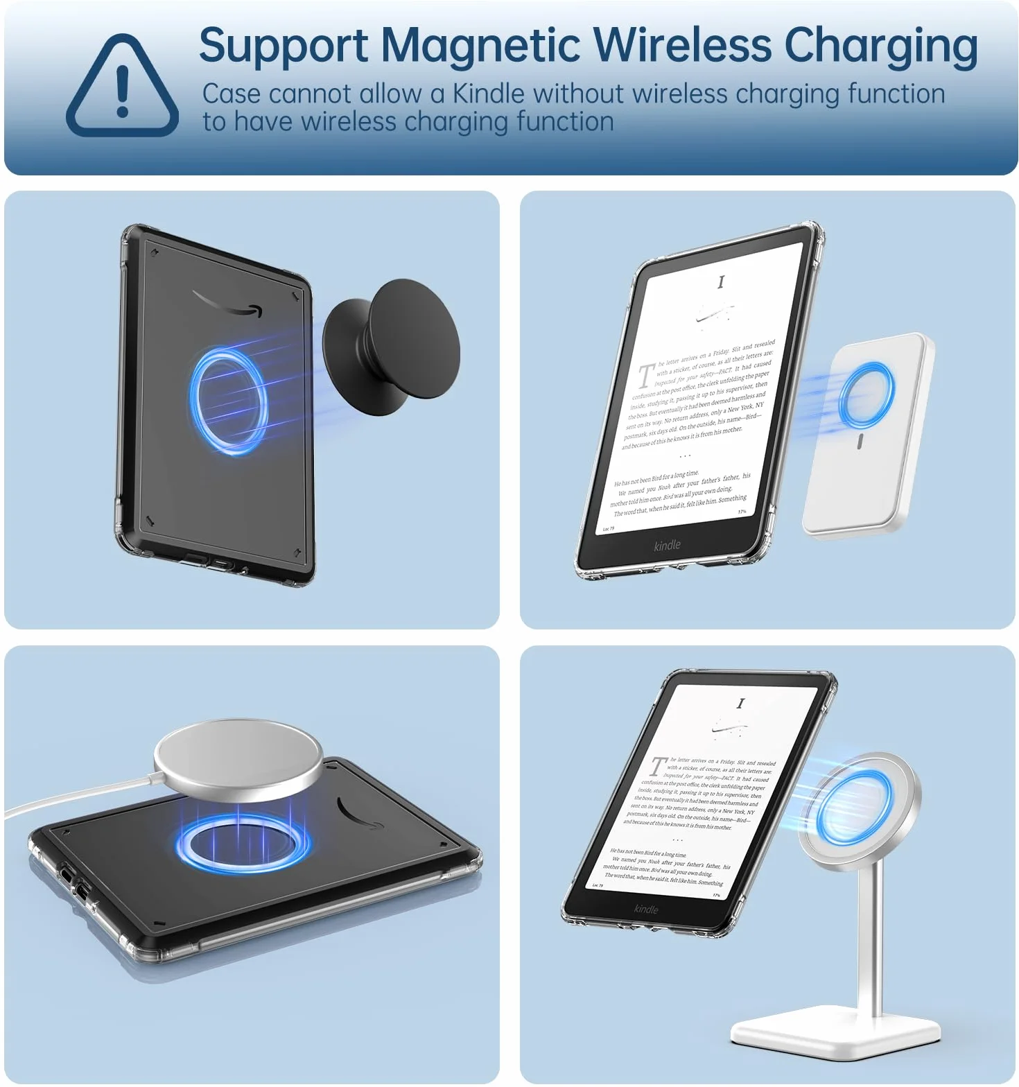 MoKo 360° Rotating Case for 7" eBook Reader 12th Generation 2024, Clear Back Detachable Magnetic Protective Adjustable Stand Cover with Auto Wake/Sleep, Not for TCL Remarkable Kobo, Silk Black