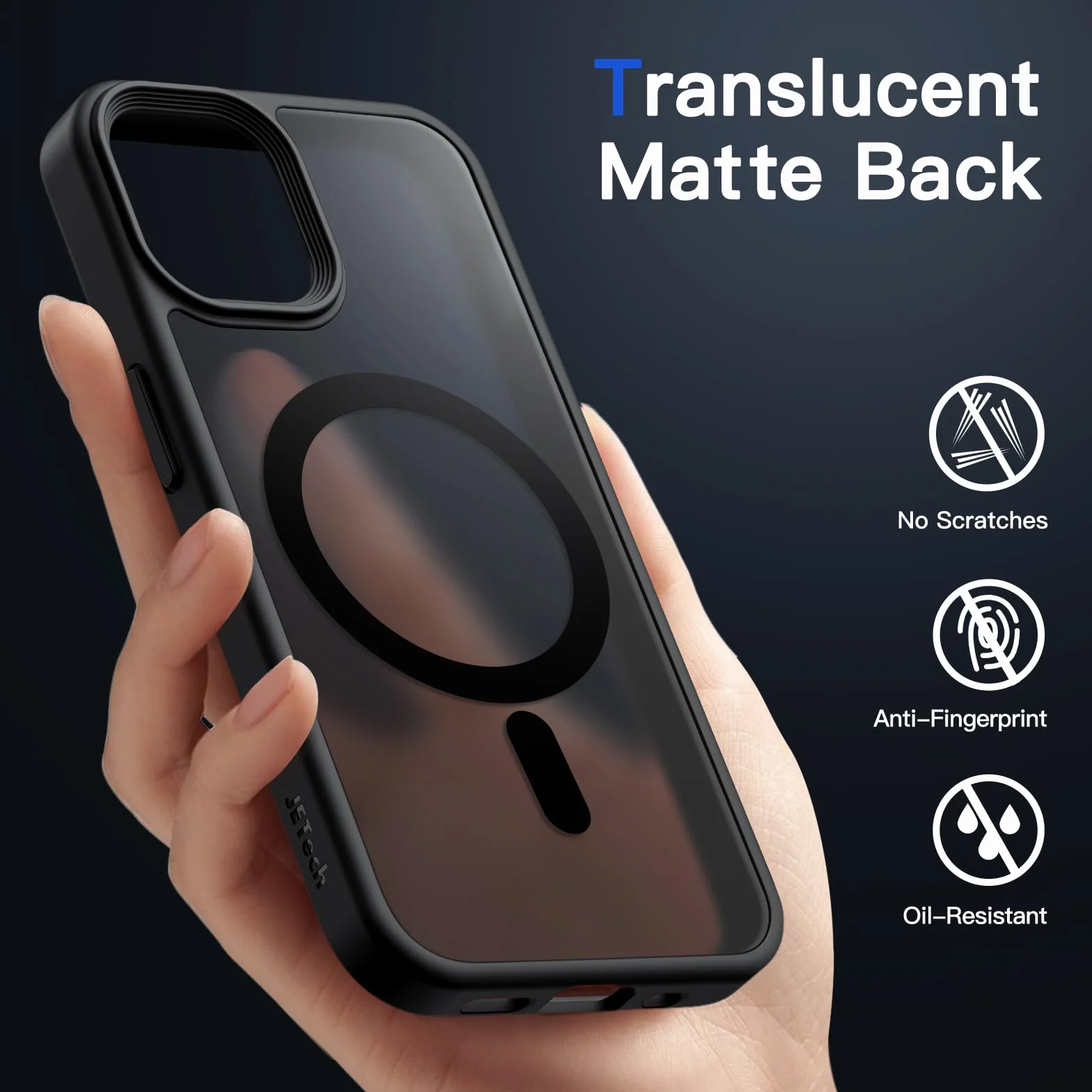 JETech Etui iPhone 12/12 Pro Magnetyczne MagSafe 6,1 Cala Półprzezroczysty Matowy Cienki Odporny Case Czarny