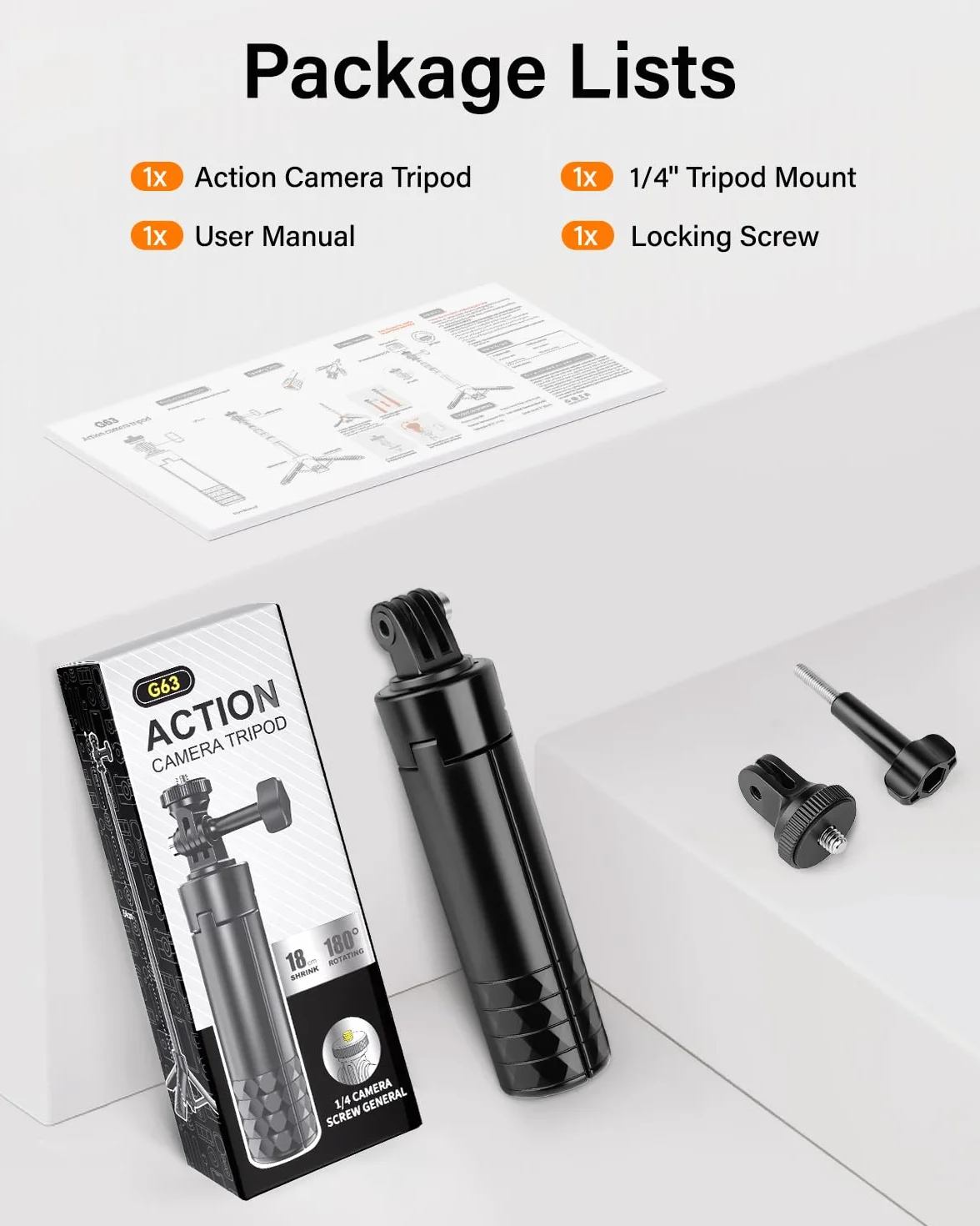 Nineigh 25,6-calowa Mini Kijek do Selfie z Statywem dla Kamer Akcji Kompatybilny z GoPro, DJI Osmo Pocket 3, Insta360, Rozsuwany Stołowy Statyw/Przewodnia Ręczna Statyw do Vlogowania