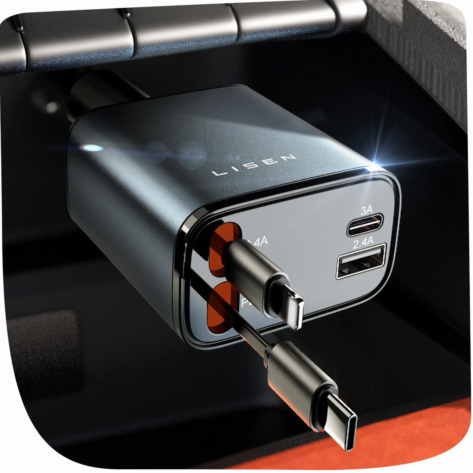 LISEN Zapalniczka samochodowa USB C Ładowarka samochodowa 69 W z przedłużanym ładującym Szybka ładowarka samochodowa Prezenty dla mężczyzn i kobiet dla iPhone 16 15 14 13 12 Pro Max iPad Samsung Pixel