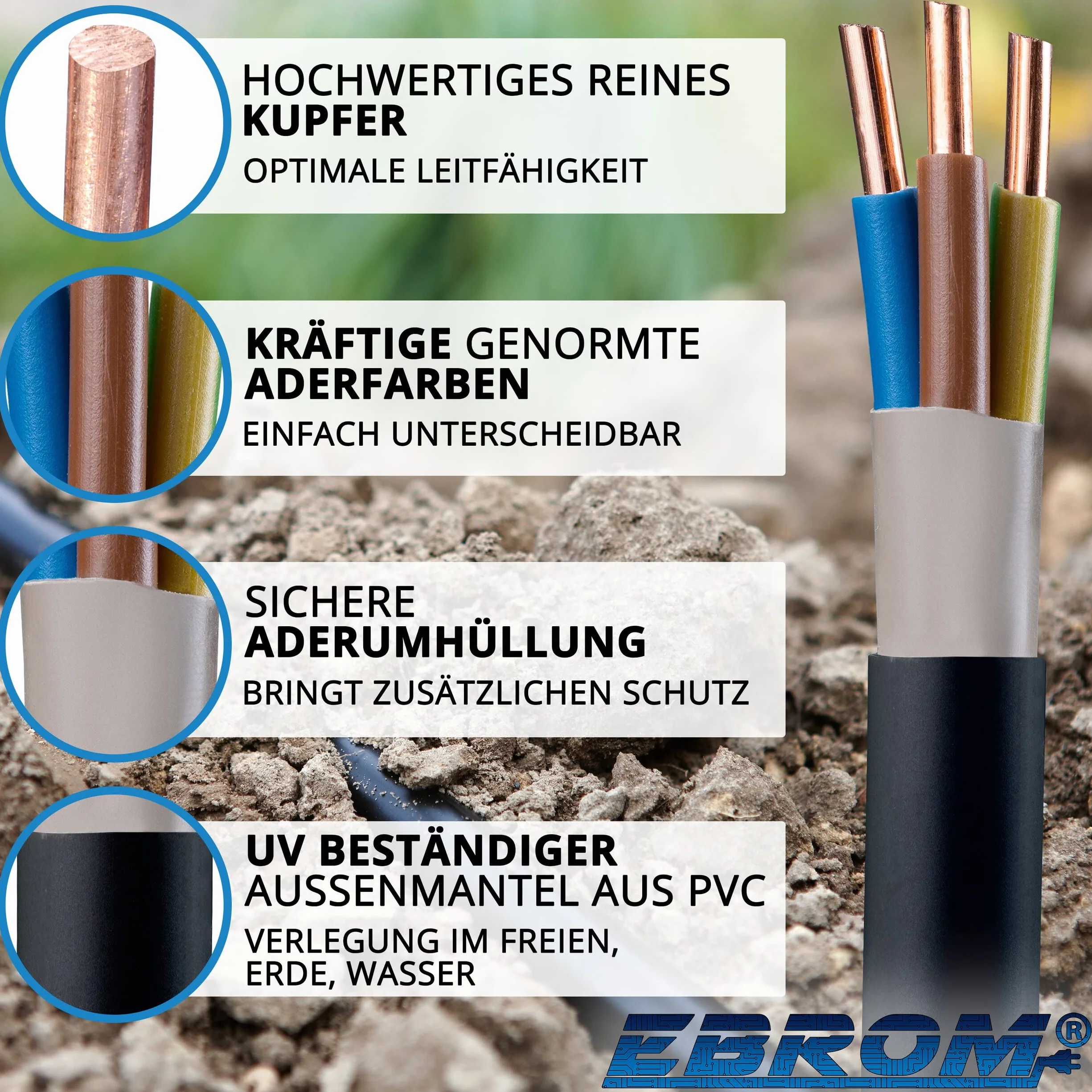 Dokładność na metry do metru: przewód zasilający NYY-J 3 x 10 mm² (mm2) kabel ziemny - NYY-J 3 x 10 mm² - czarny - wybór w odstępach 5 metrów - przykład: 10 m - 20 m - 25 m - 30 m - 35 m - 40 m - 45 m - 50 m