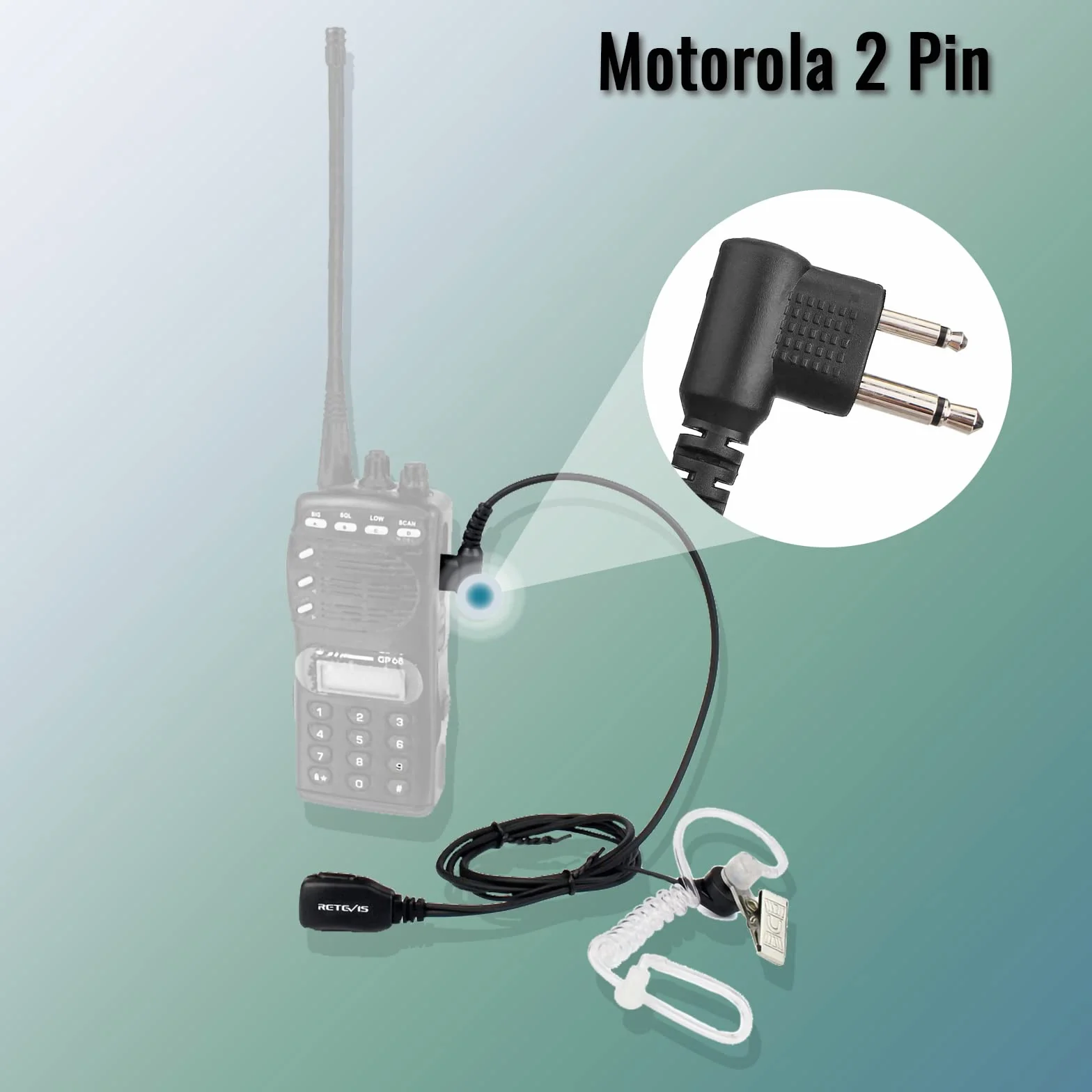 Retevis 2-pinowa słuchawka Walkie Talkie, rurka, słuchawka, kompatybilna z Motorola DP1400, CP040, GP68, GP88, GP300 CT150 Pro1150 HYT TC-500 TC-600 Walkies (2 szt.)