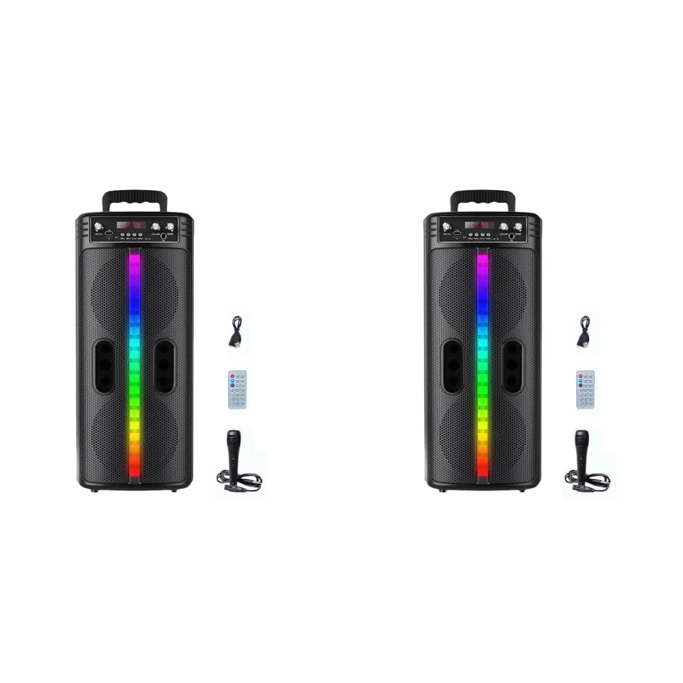 Głośnik Bluetooth ze zdalnym mikrofonem, podwójny subwoofer stereo system dźwiękowy, radio FM, kolorowe światła, przenośna podróż na świeżym powietrzu