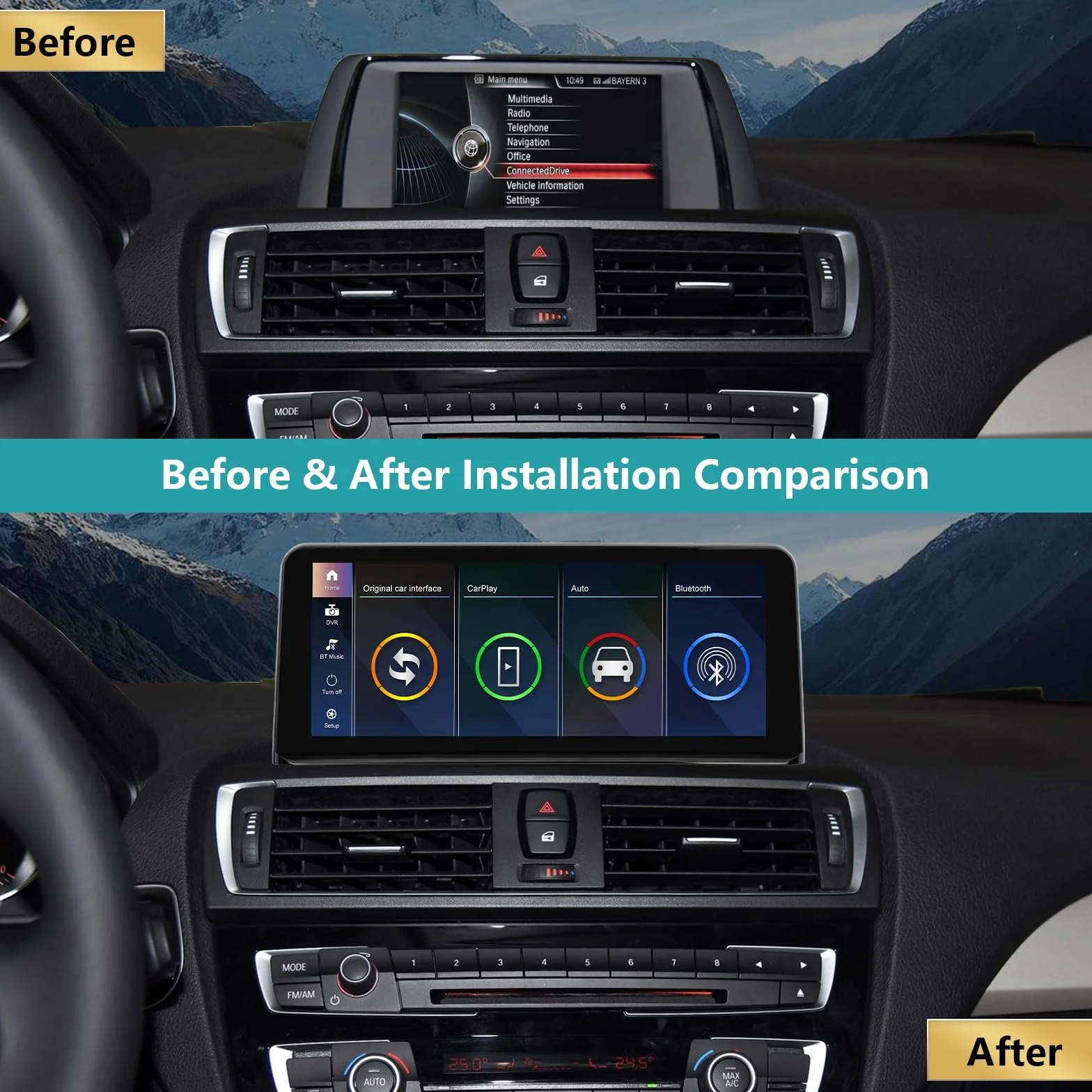 Radio samochodowe 10,25 cala, CarPlay/Android Auto/Mirrorlink/GPS dla BMW NBT 1/2 Series F20/F21 (2011-2016) F23 Cabrio (2013-2016) Ekran dotykowy, nawigacja GPS do samochodu, wbudowany DSP